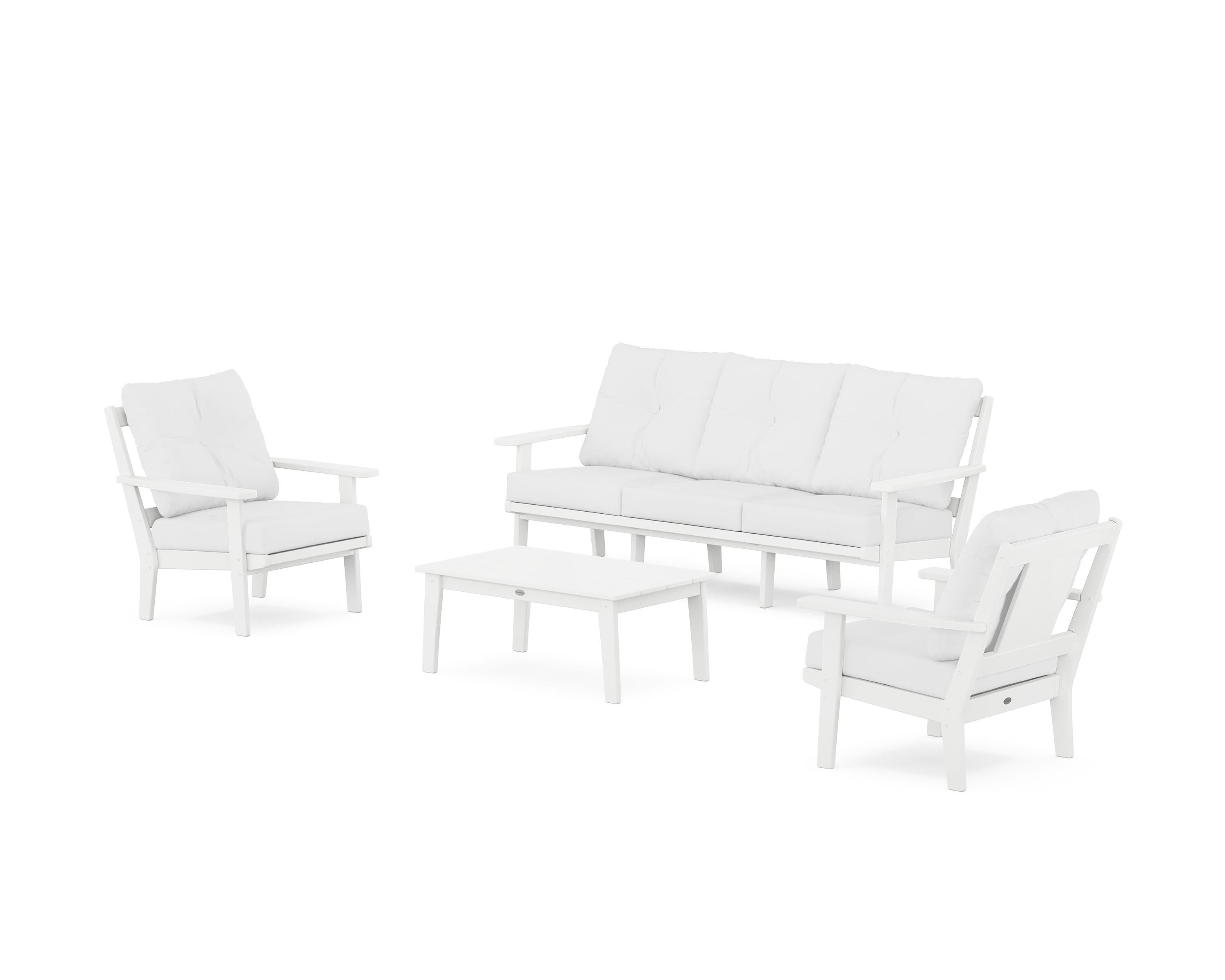 POLYWOOD Prairie 4-Piece Deep Seating Set with Sofa in White / Natural