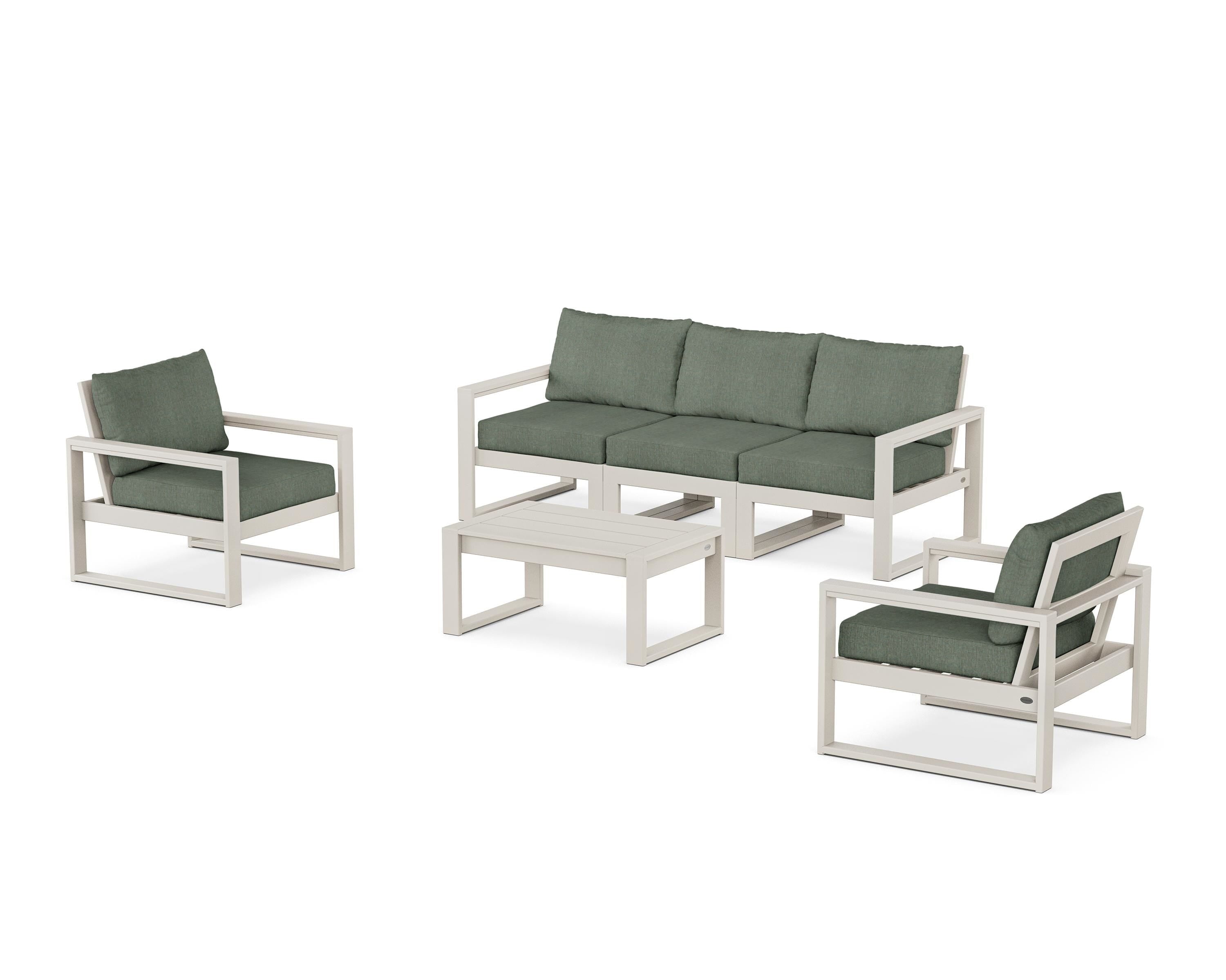 POLYWOOD EDGE Sectional 4-Piece Deep Seating Set with Sofa in Sand / Cast Sage