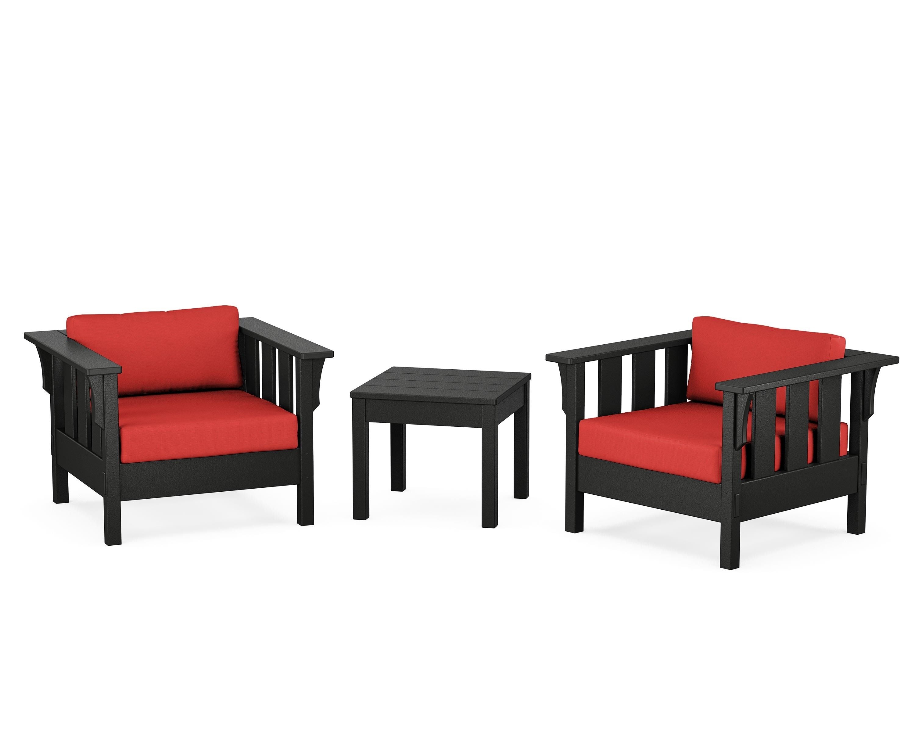 Martha Stewart by POLYWOOD Acadia 3-Piece Deep Seating Set in Black / Crimson Linen