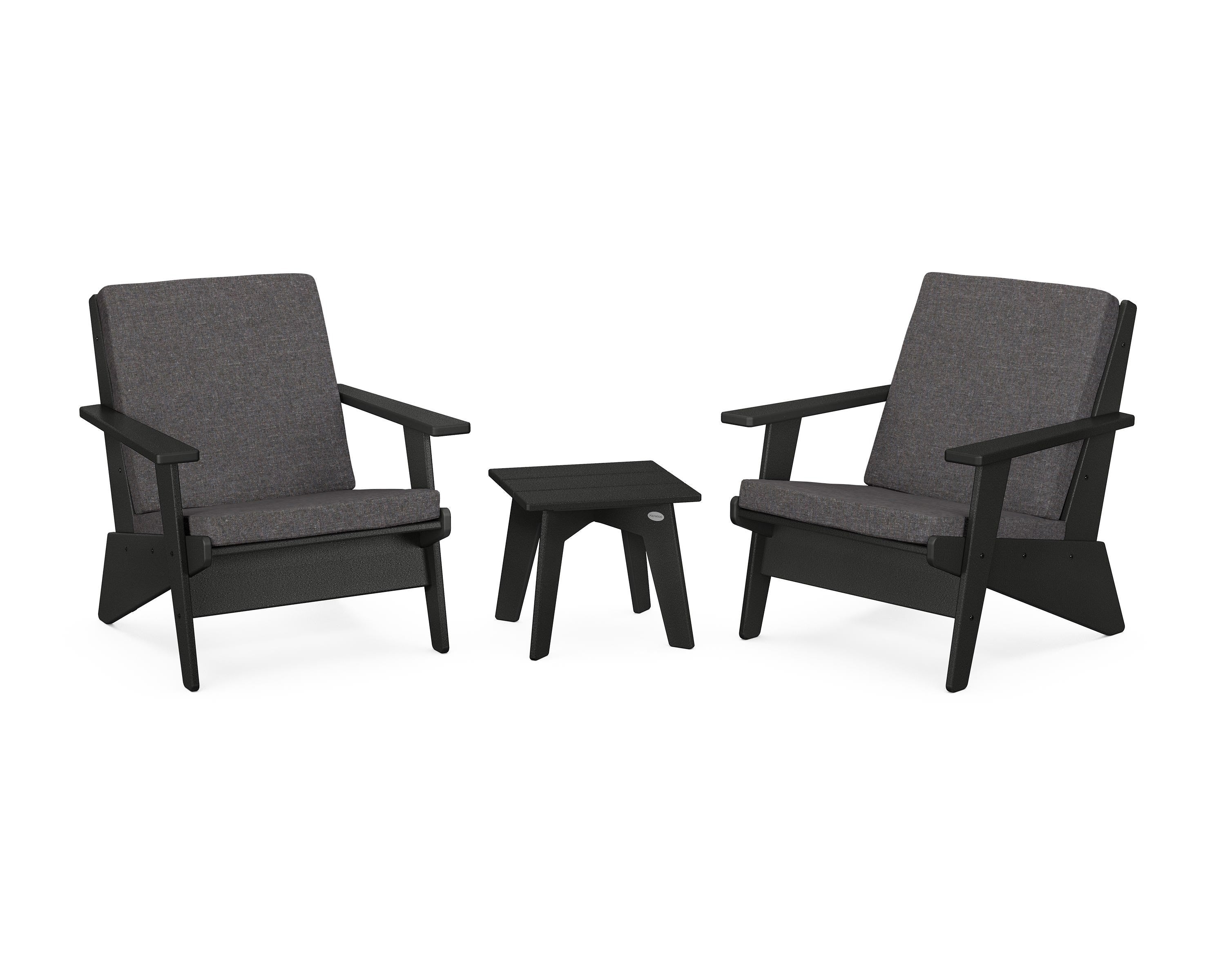 POLYWOOD Riviera Modern Lounge 3-Piece Set in Black / Ash Charcoal