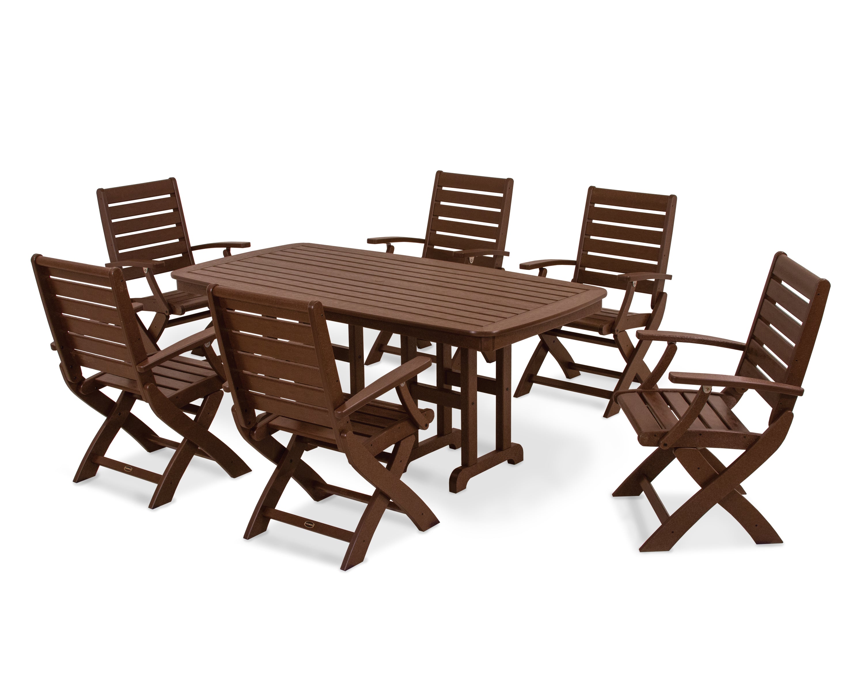 POLYWOOD Signature Folding Chair 7-Piece Dining Set in Mahogany
