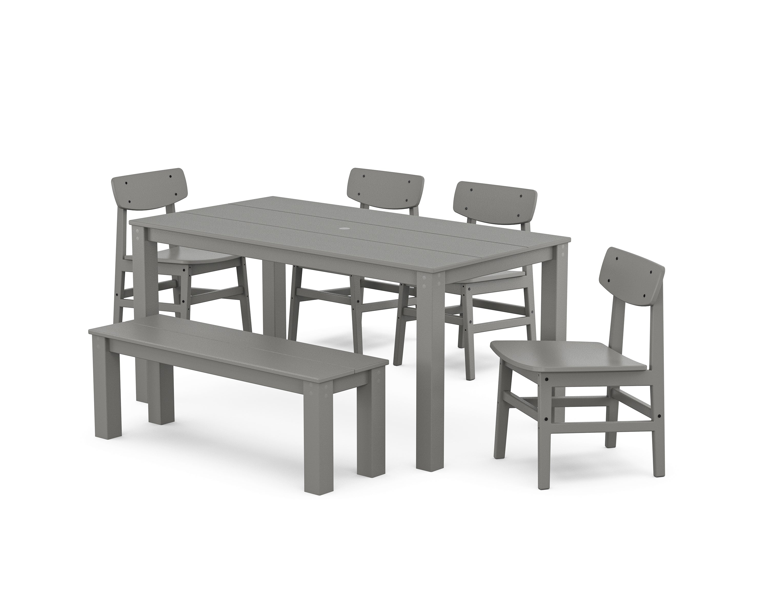 POLYWOOD® Modern Studio Urban Chair 6-Piece Parsons Dining Set with Bench in Slate Grey
