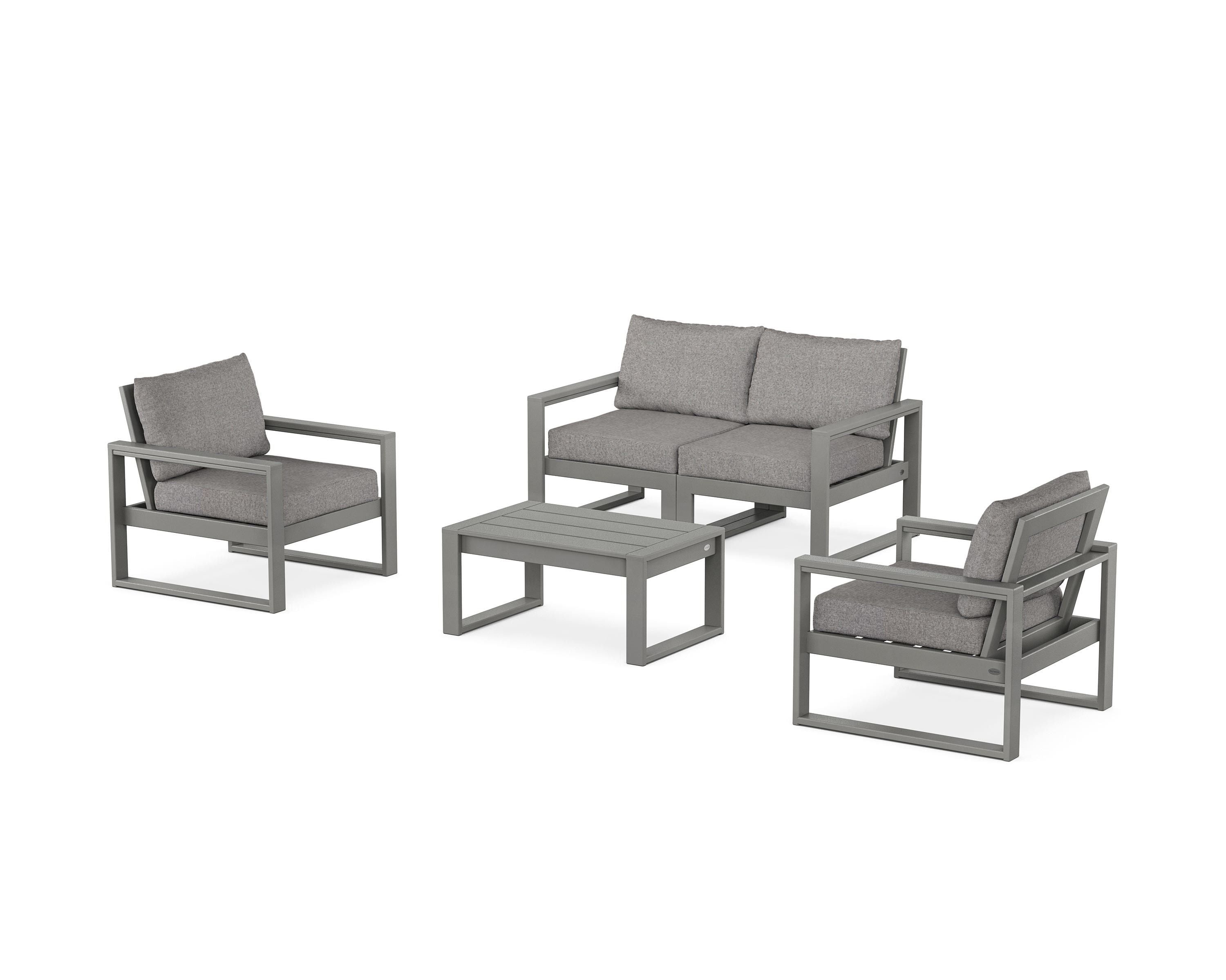 POLYWOOD EDGE Sectional 4-Piece Deep Seating Set with Loveseat in Slate Grey / Grey Mist