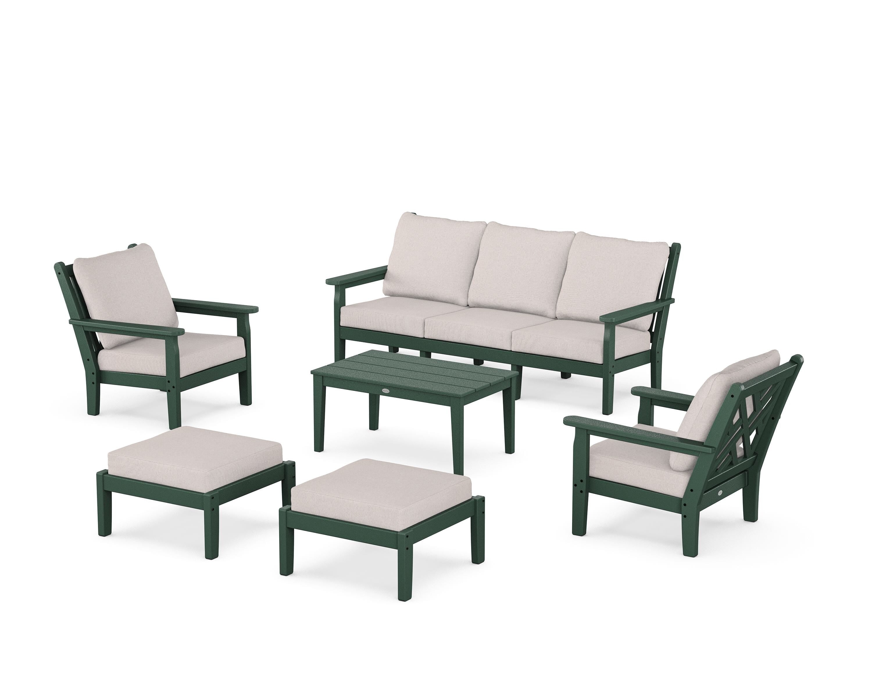 POLYWOOD Chippendale 6-Piece Lounge Sofa Set in Green / Dune Burlap