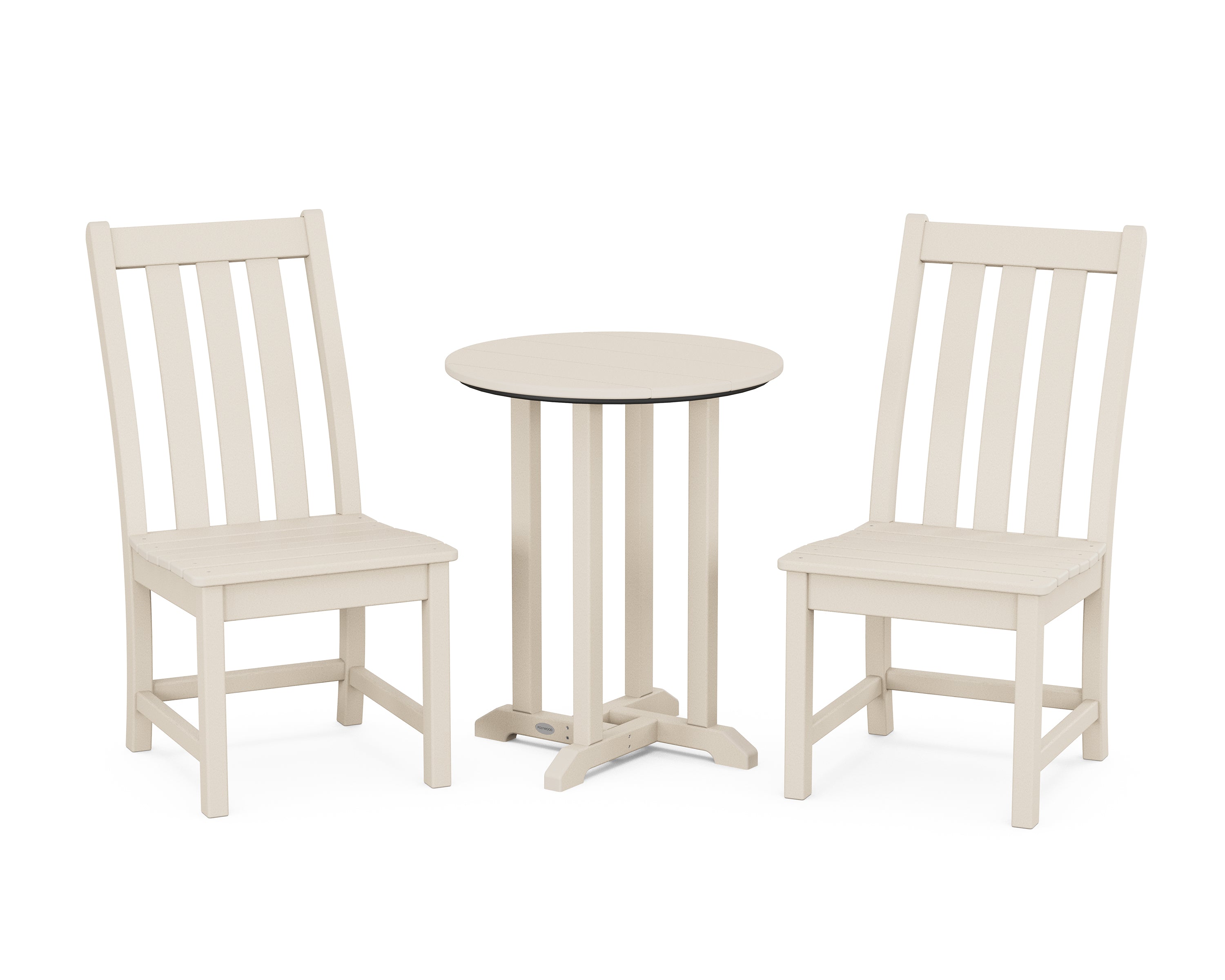 POLYWOOD Vineyard Side Chair 3-Piece Round Bistro Dining Set in Sand