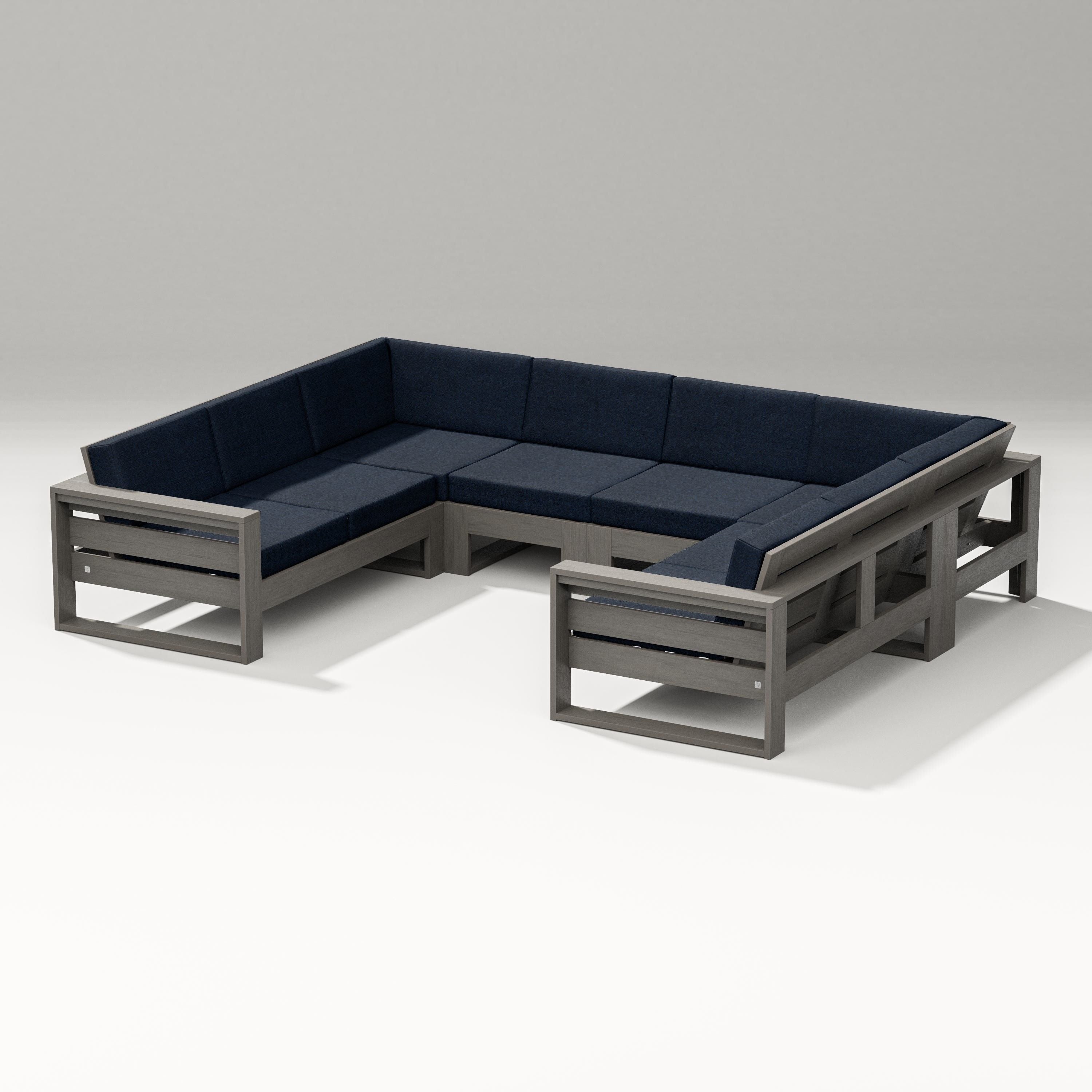 PW Designer Series Latitude U-Shaped Sectional in Driftwood / Marine Indigo