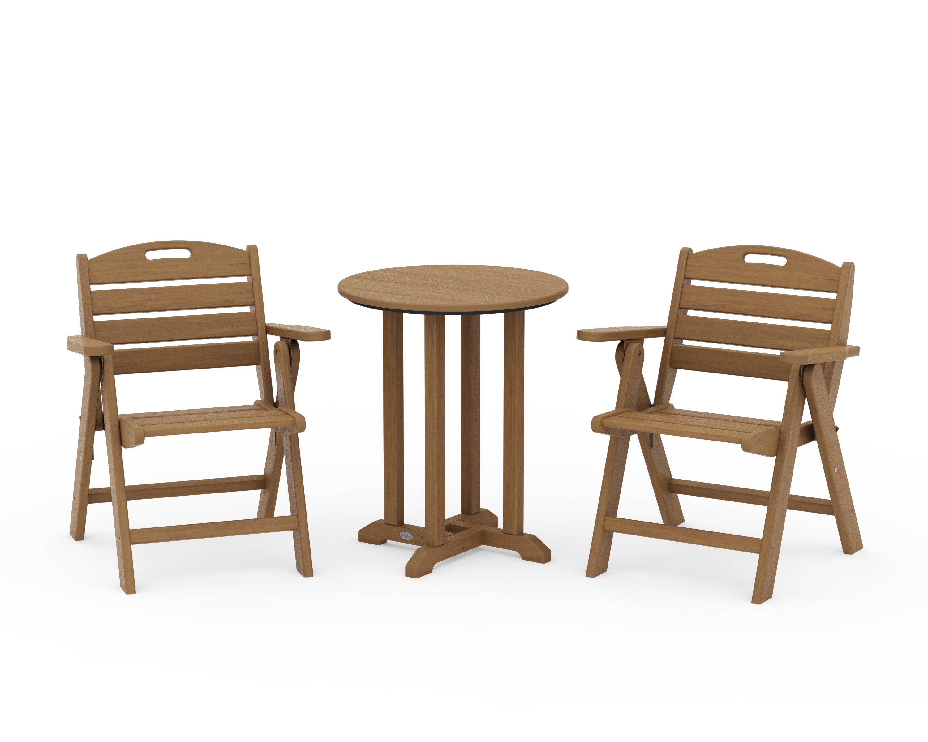 POLYWOOD Nautical Folding Lowback Chair 3-Piece Round Bistro Dining Set in Natural