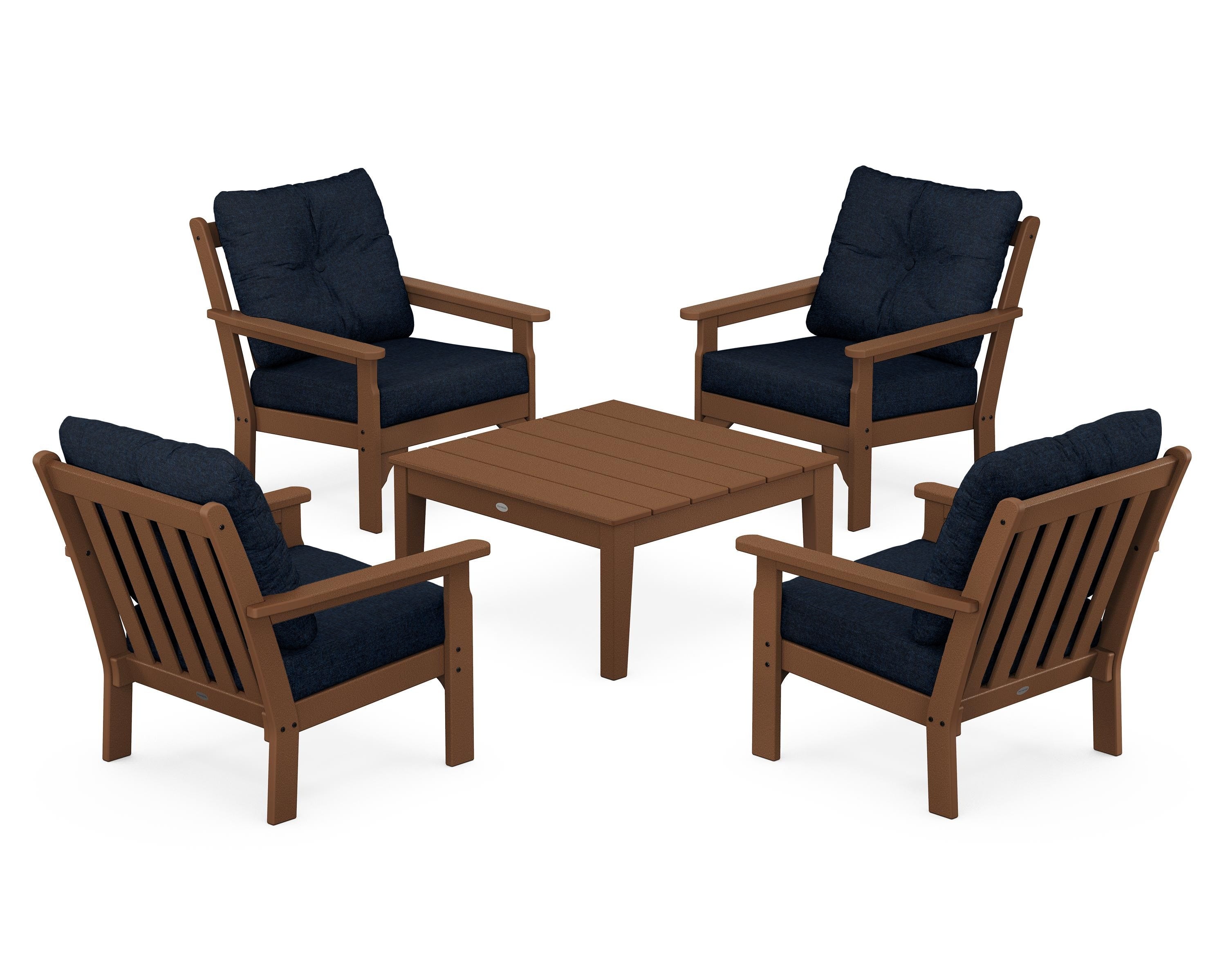 POLYWOOD Vineyard 5-Piece Deep Seating Conversation Set in Teak / Marine Indigo