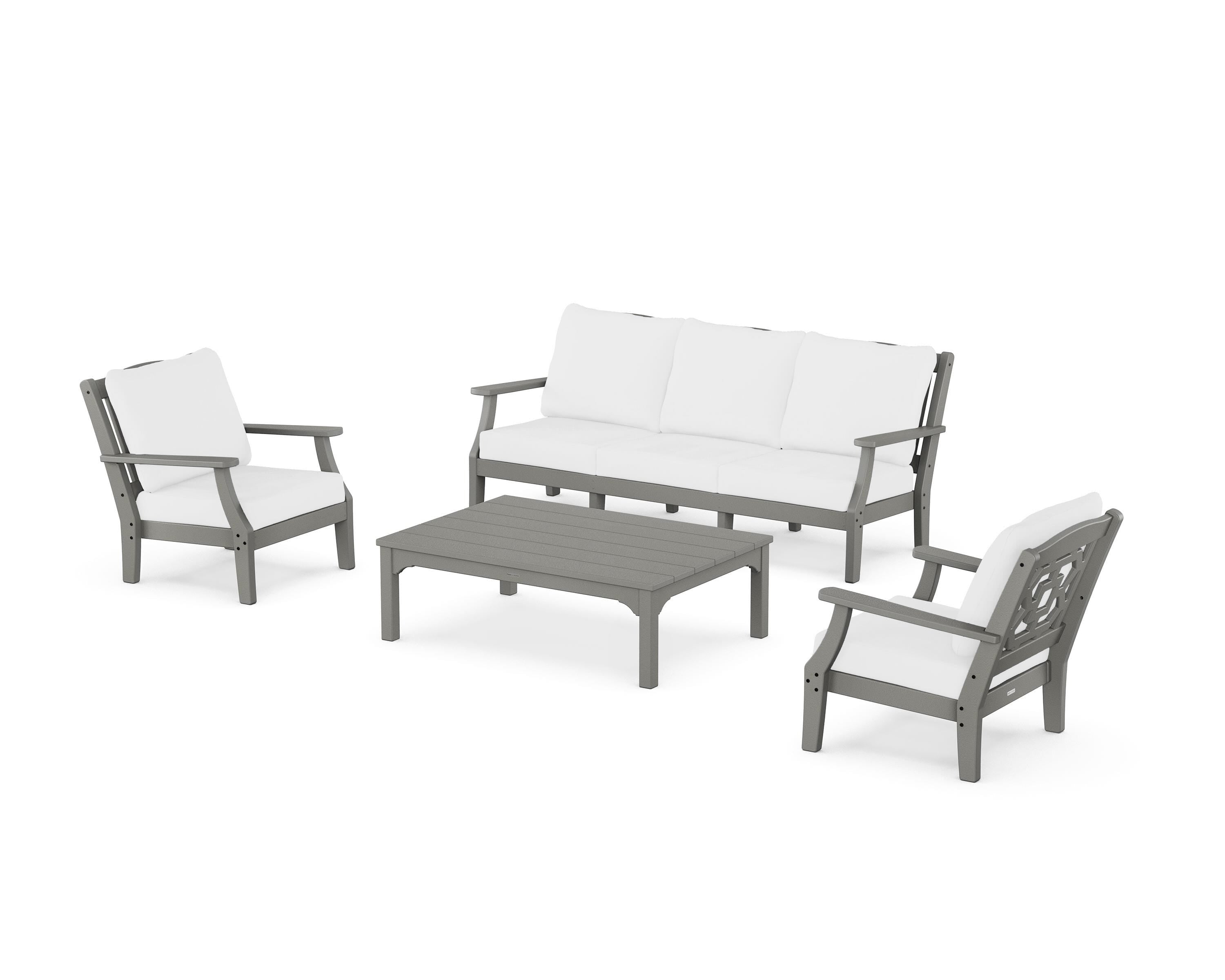 Martha Stewart by POLYWOOD Chinoiserie 4-Piece Deep Seating Set with Sofa in Slate Grey / Natural