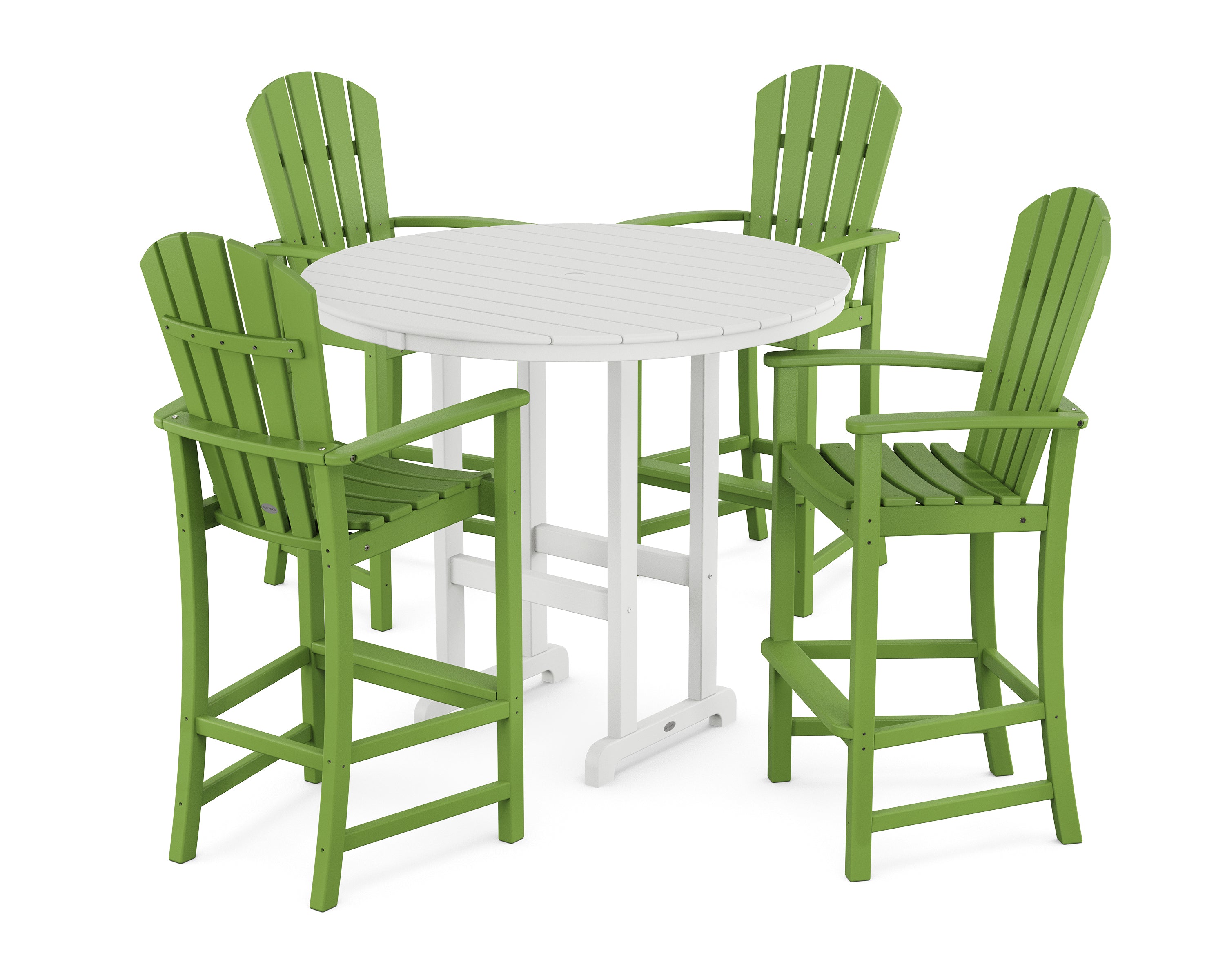 POLYWOOD® Palm Coast 5-Piece Round Farmhouse Bar Set in Lime / White
