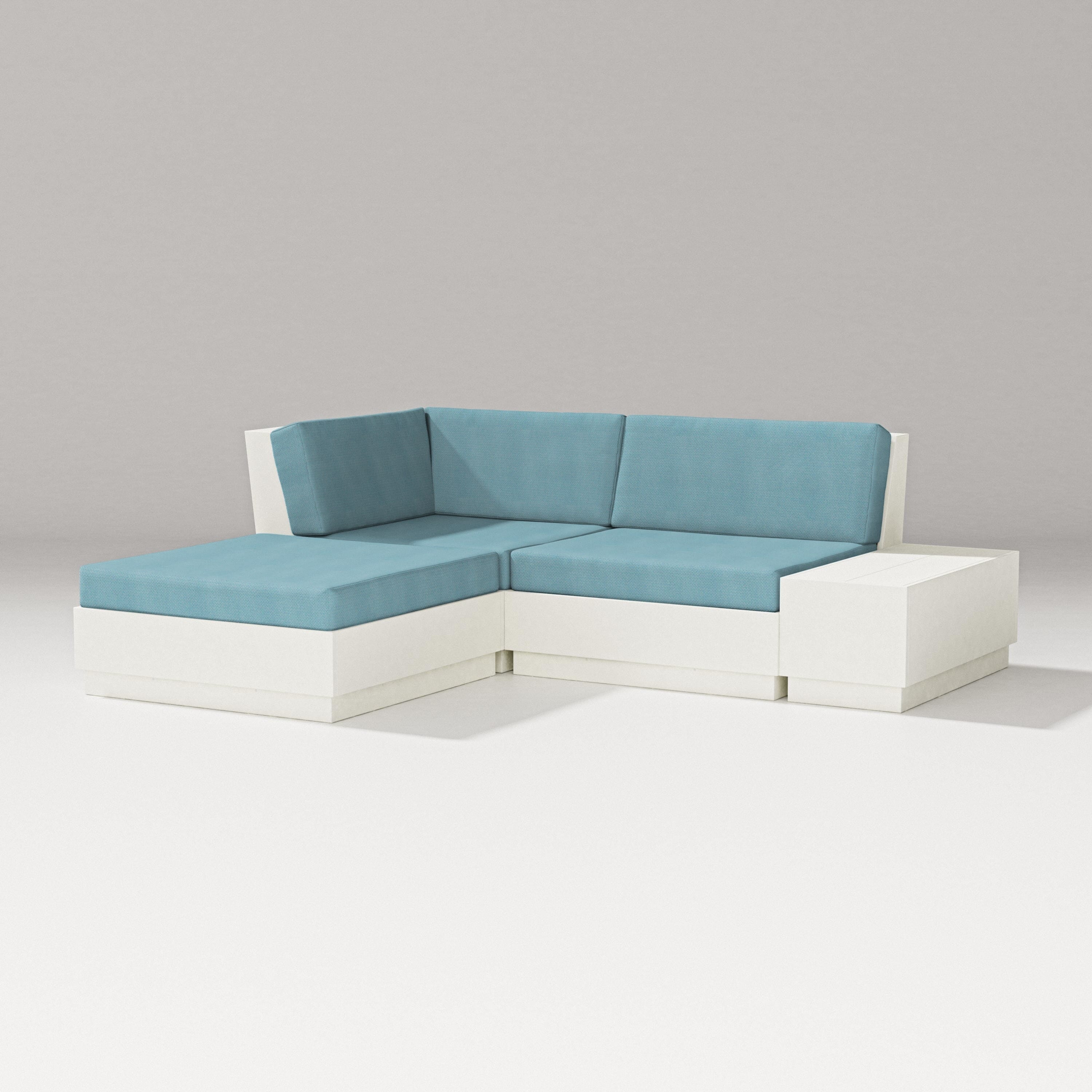 PW Designer Series Elevate Loveseat Sectional with Chaise in Vintage White / Lattice Sky Blue