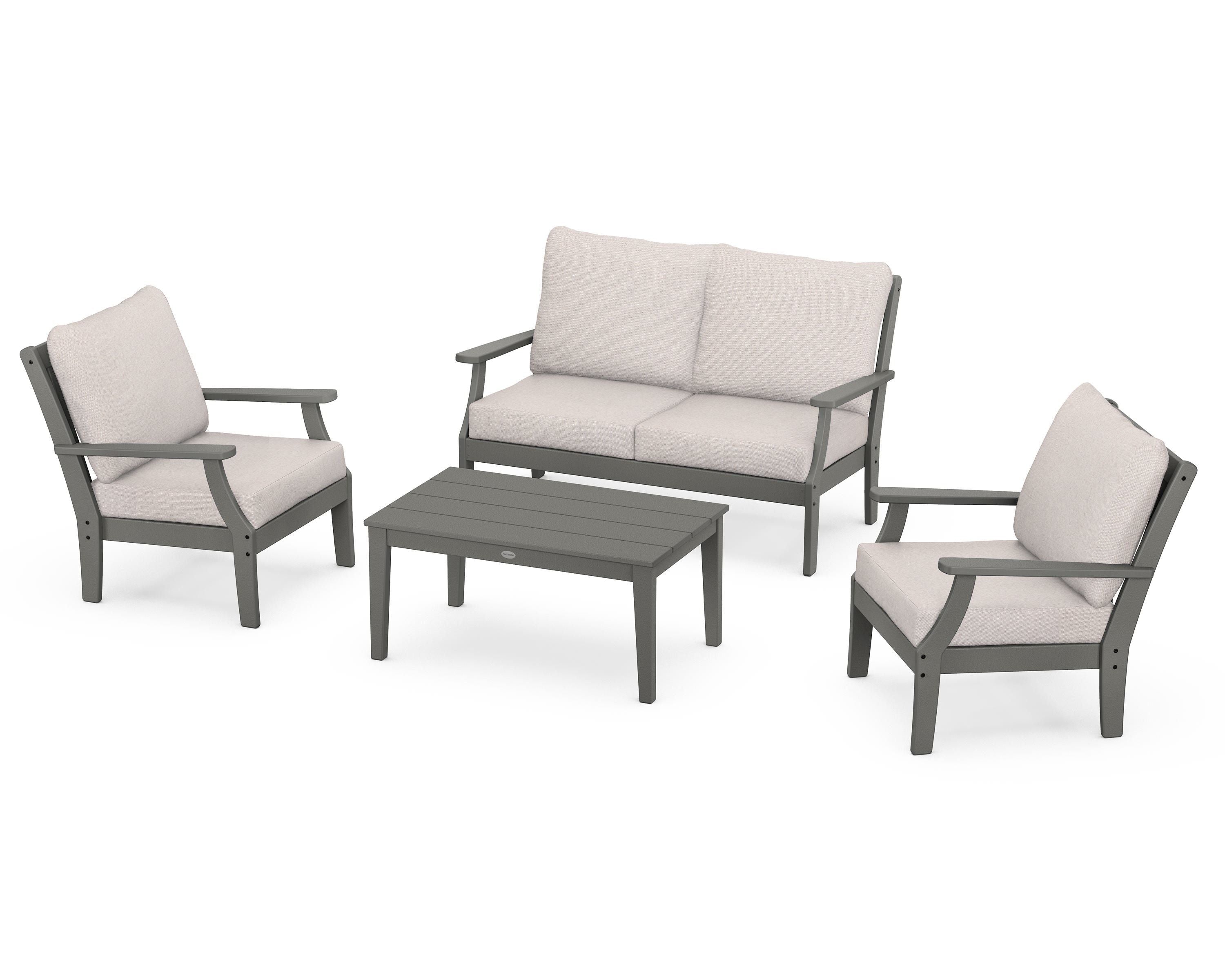 POLYWOOD Braxton 4-Piece Deep Seating Chair Set in Slate Grey / Dune Burlap