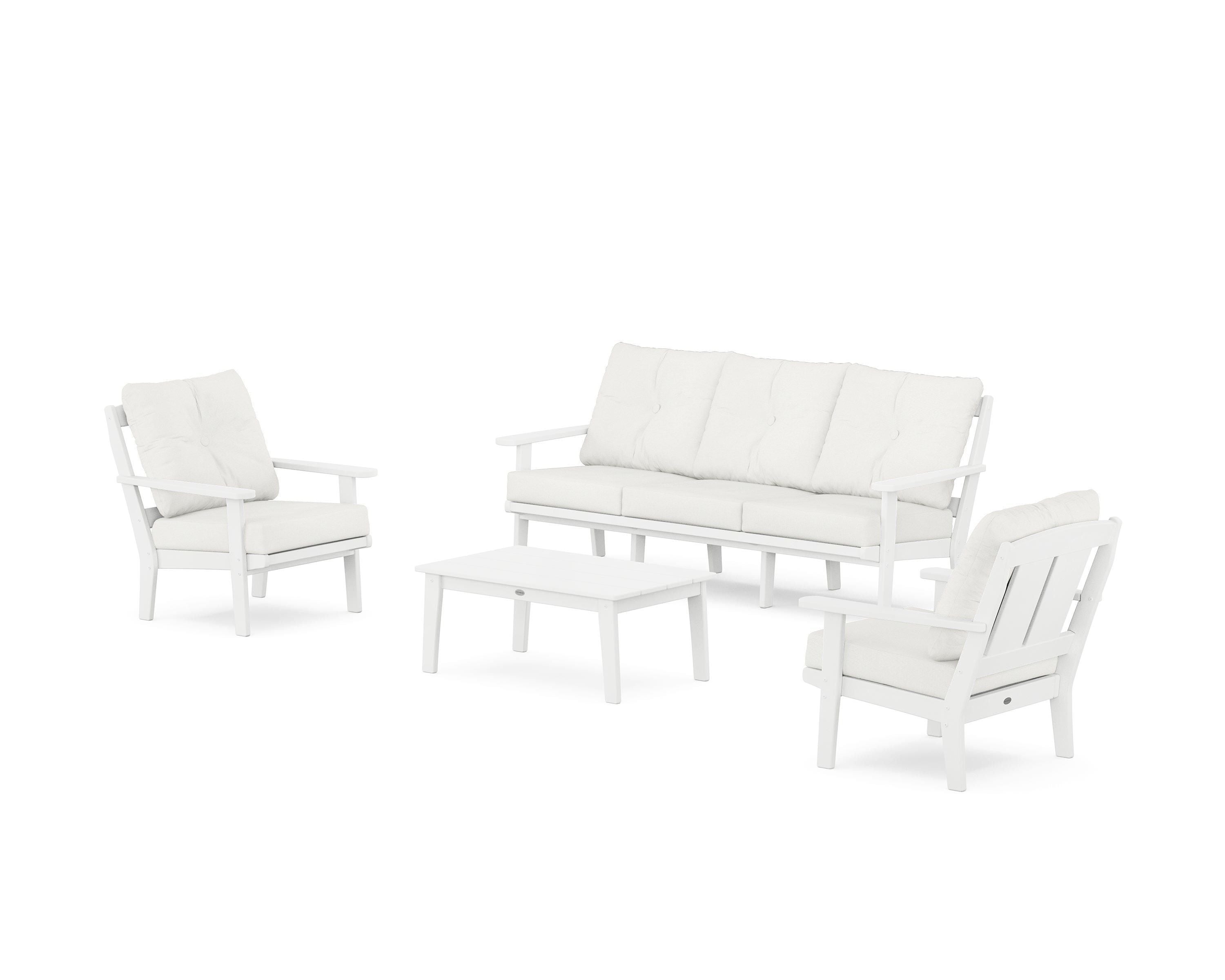 POLYWOOD Mission 4-Piece Deep Seating Set with Sofa in White / Natural Linen