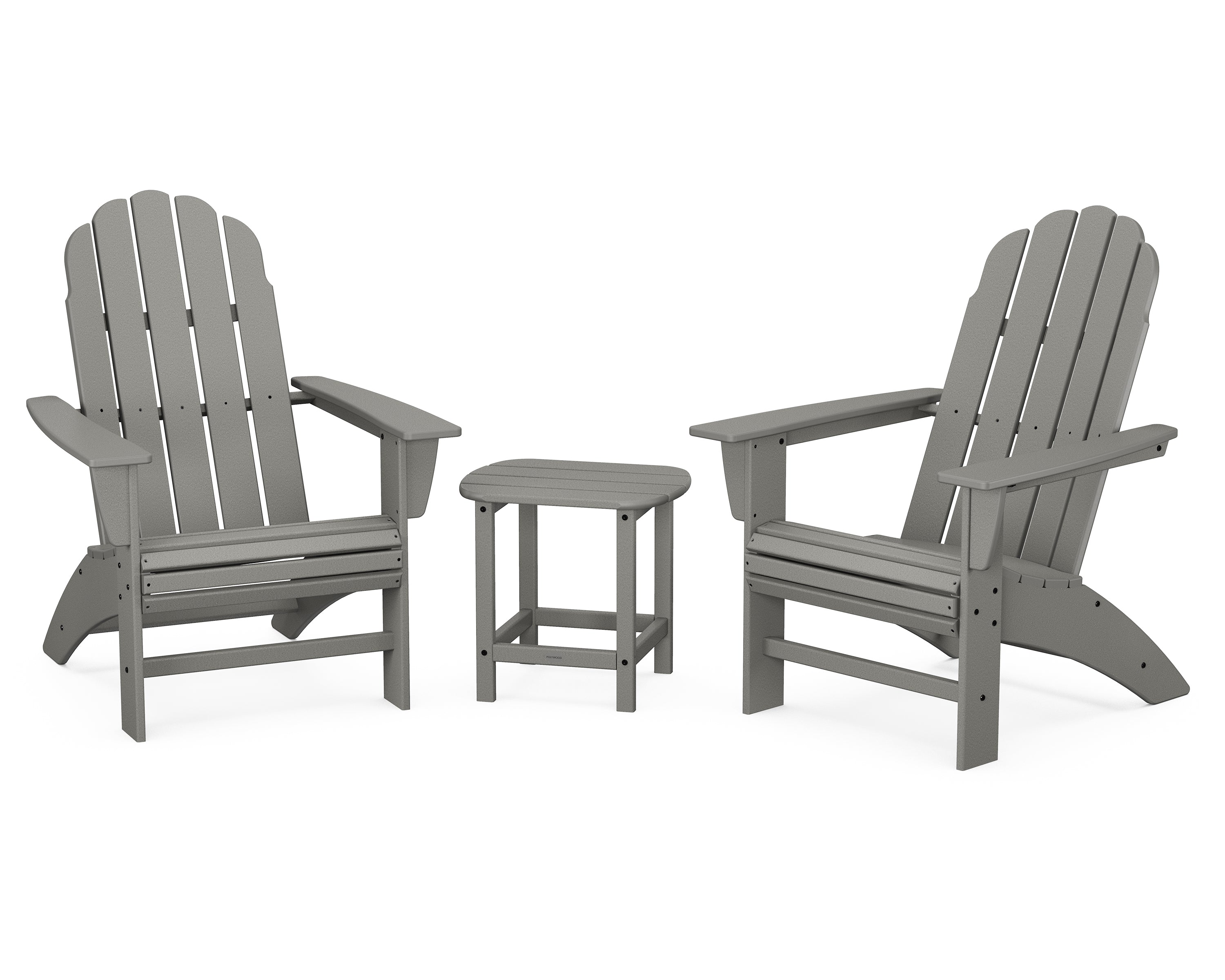 POLYWOOD® Vineyard 3-Piece Curveback Adirondack Set with South Beach 18" Side Table in Slate Grey