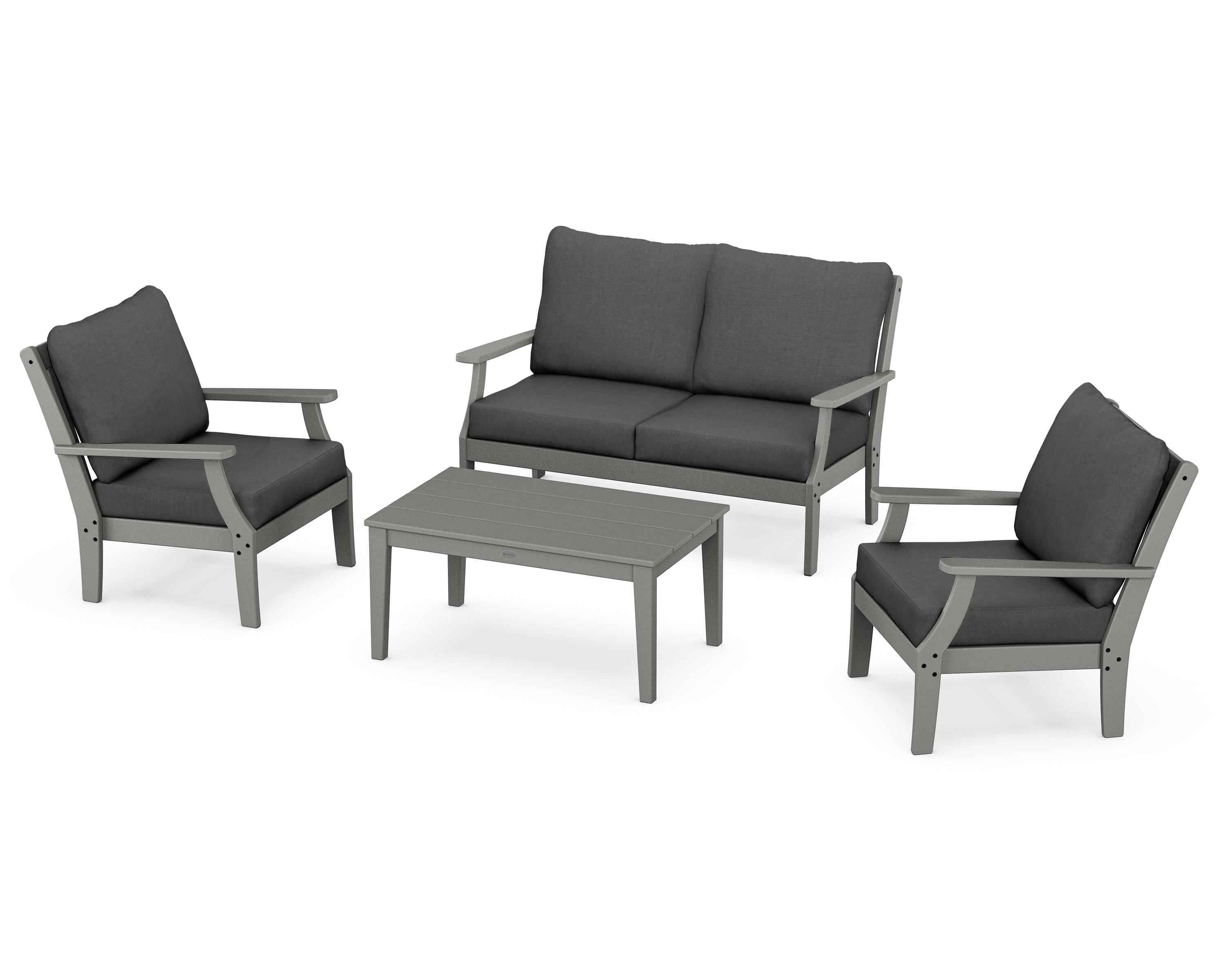 POLYWOOD Braxton 4-Piece Deep Seating Chair Set in Slate Grey / Spectrum Carbon