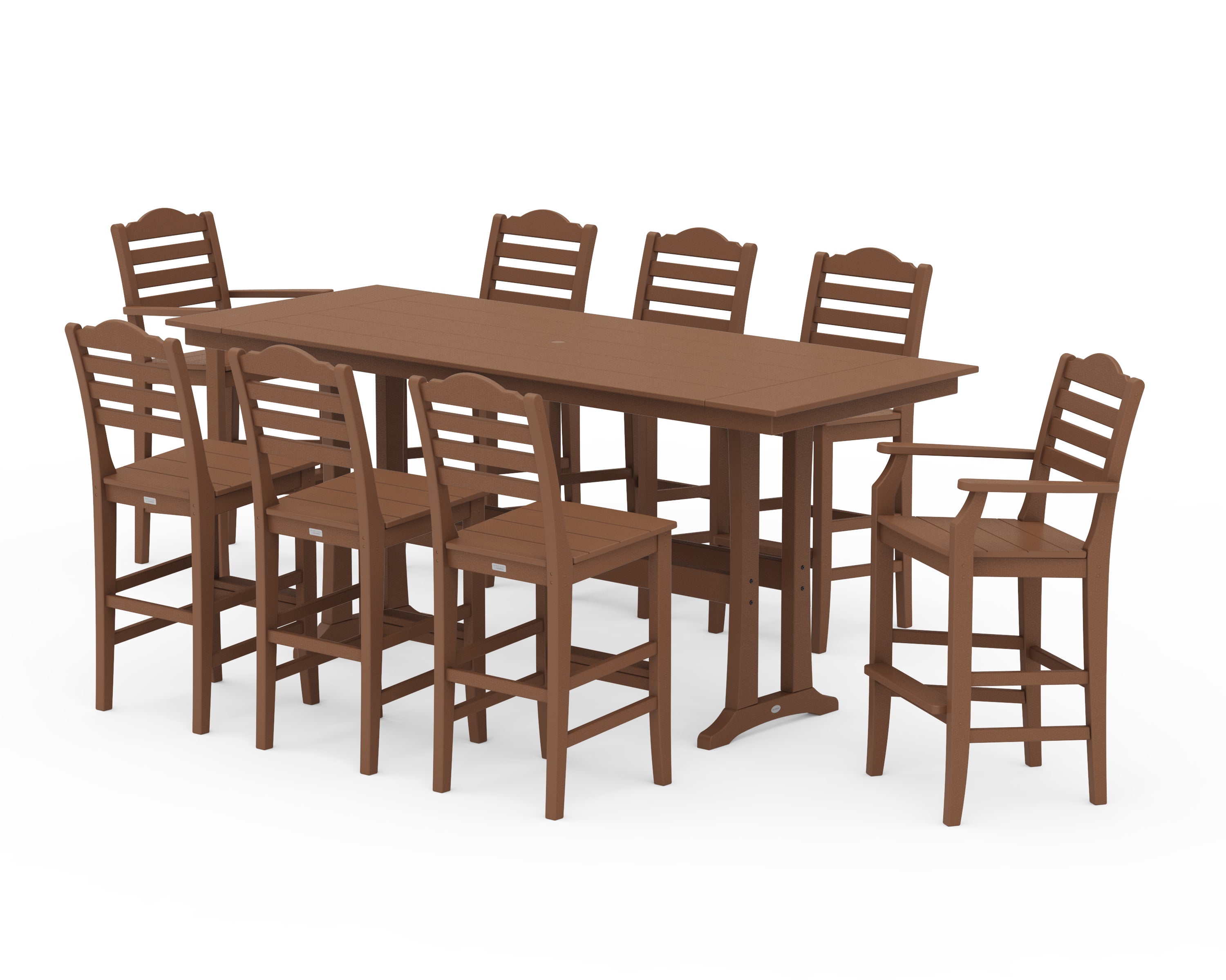 Draper James™ by POLYWOOD Savannah 9-Piece Farmhouse Bar Set with Trestle Legs in Teak