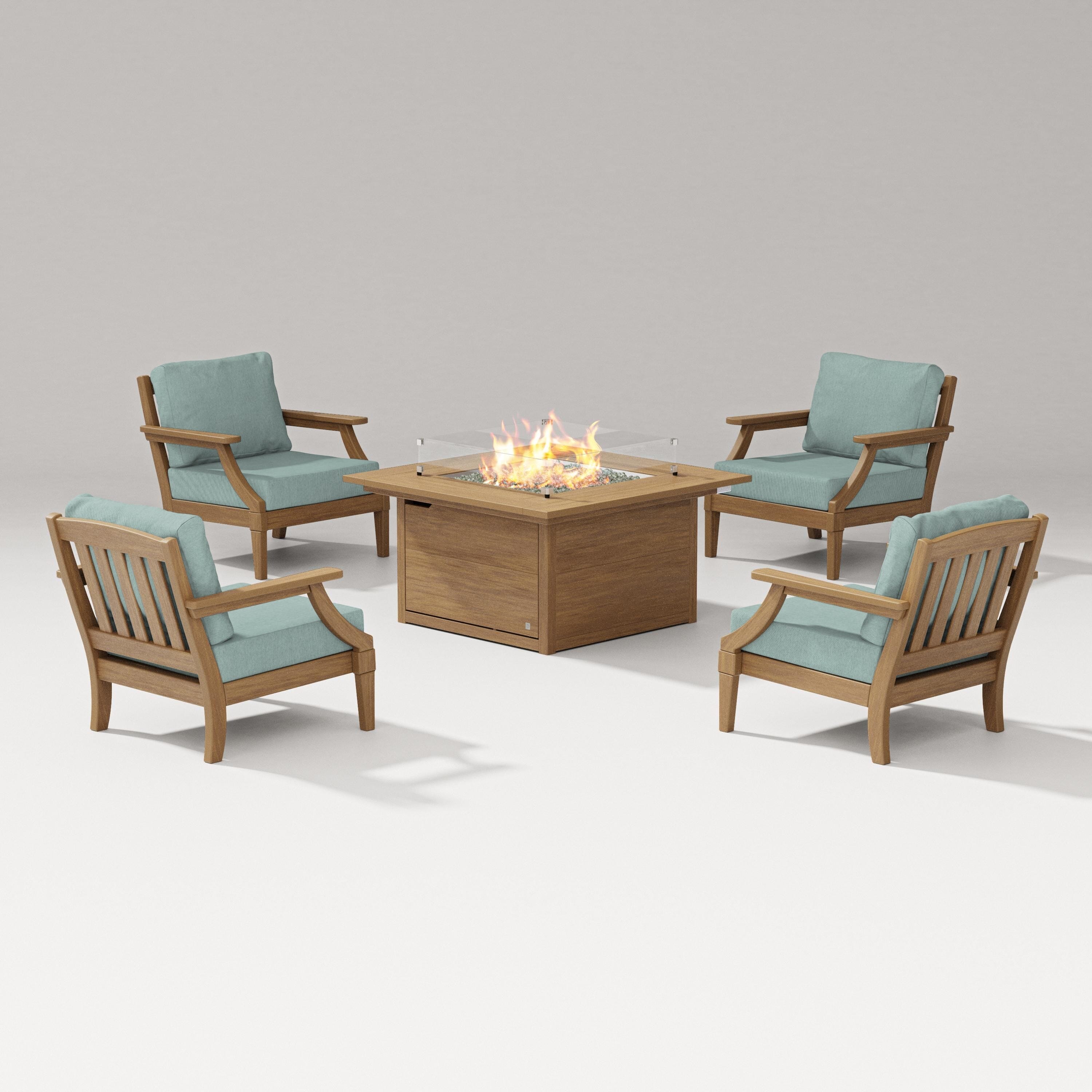 PW Designer Series Estate 5-Piece Lounge Fire Table Set in Natural / Glacier Spa