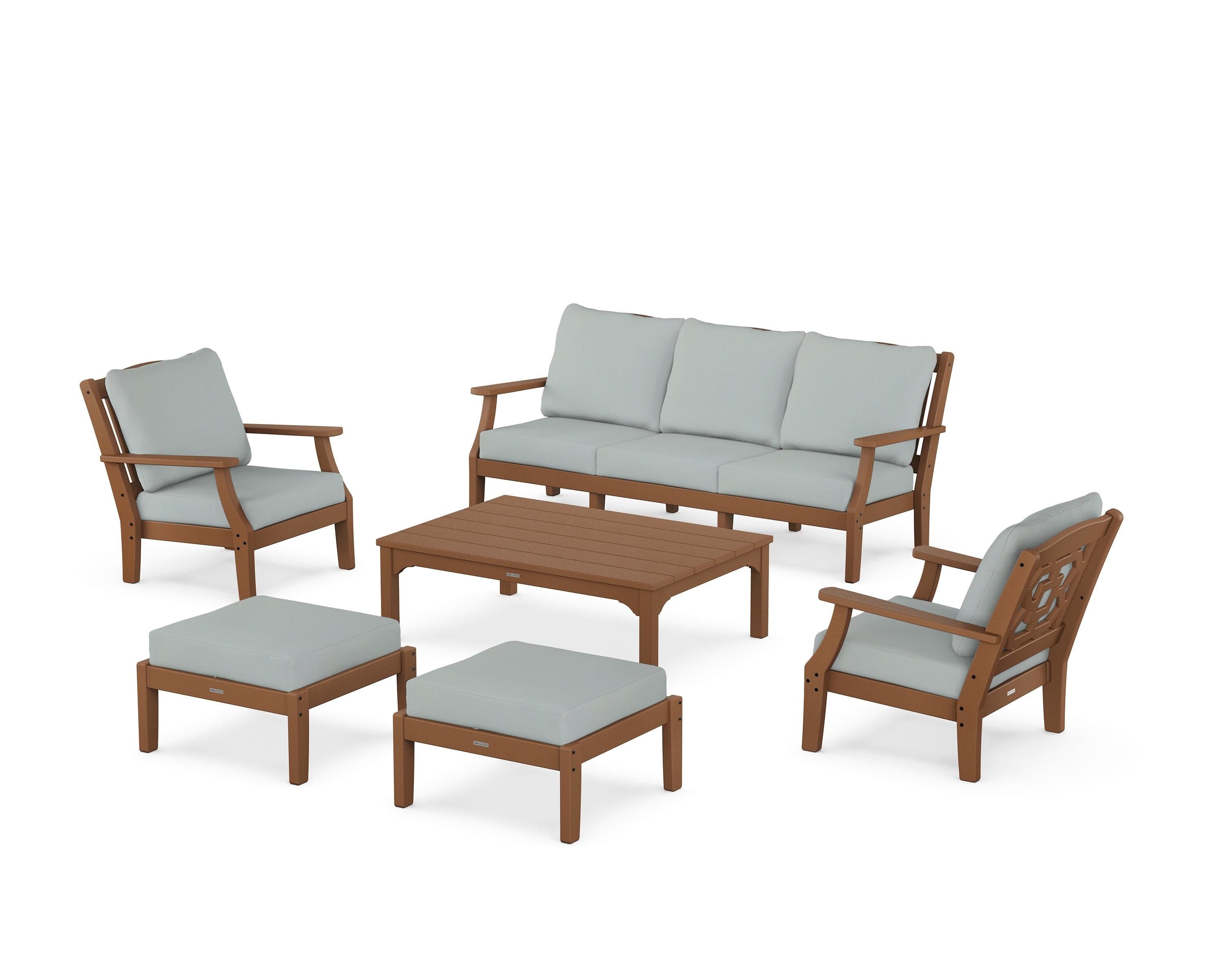 Martha Stewart by POLYWOOD Chinoiserie 6-Piece Lounge Sofa Set in Teak / Spa