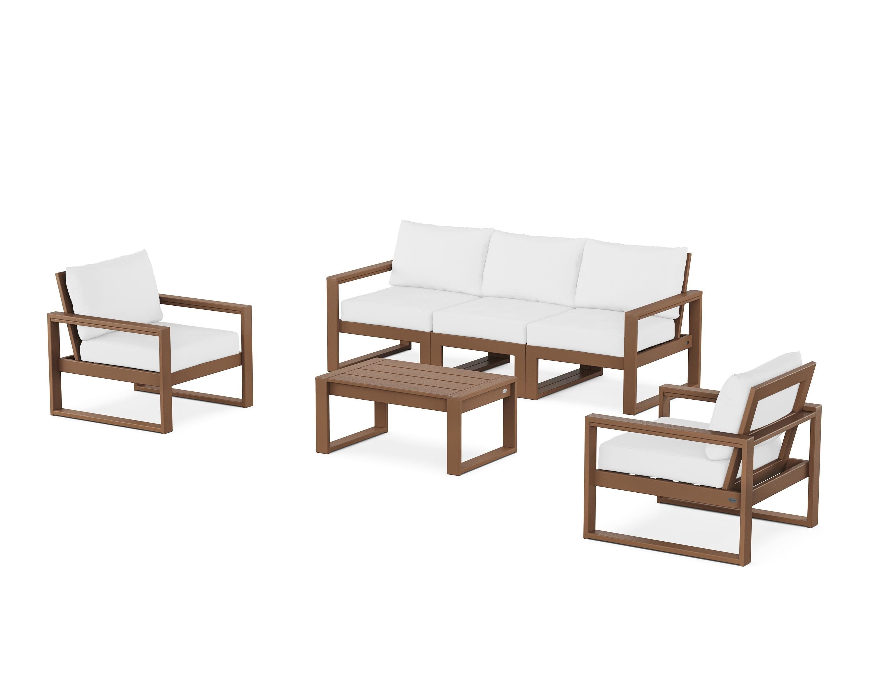 POLYWOOD EDGE Sectional 4-Piece Deep Seating Set with Sofa in Teak / Natural