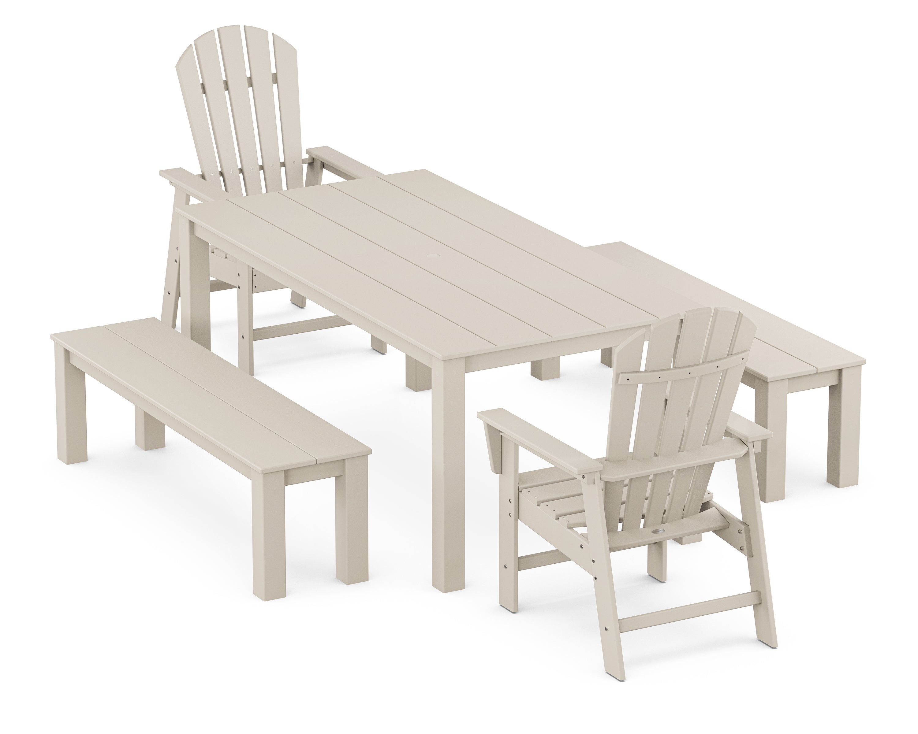 POLYWOOD South Beach 5-Piece Parsons Dining Set with Benches in Sand