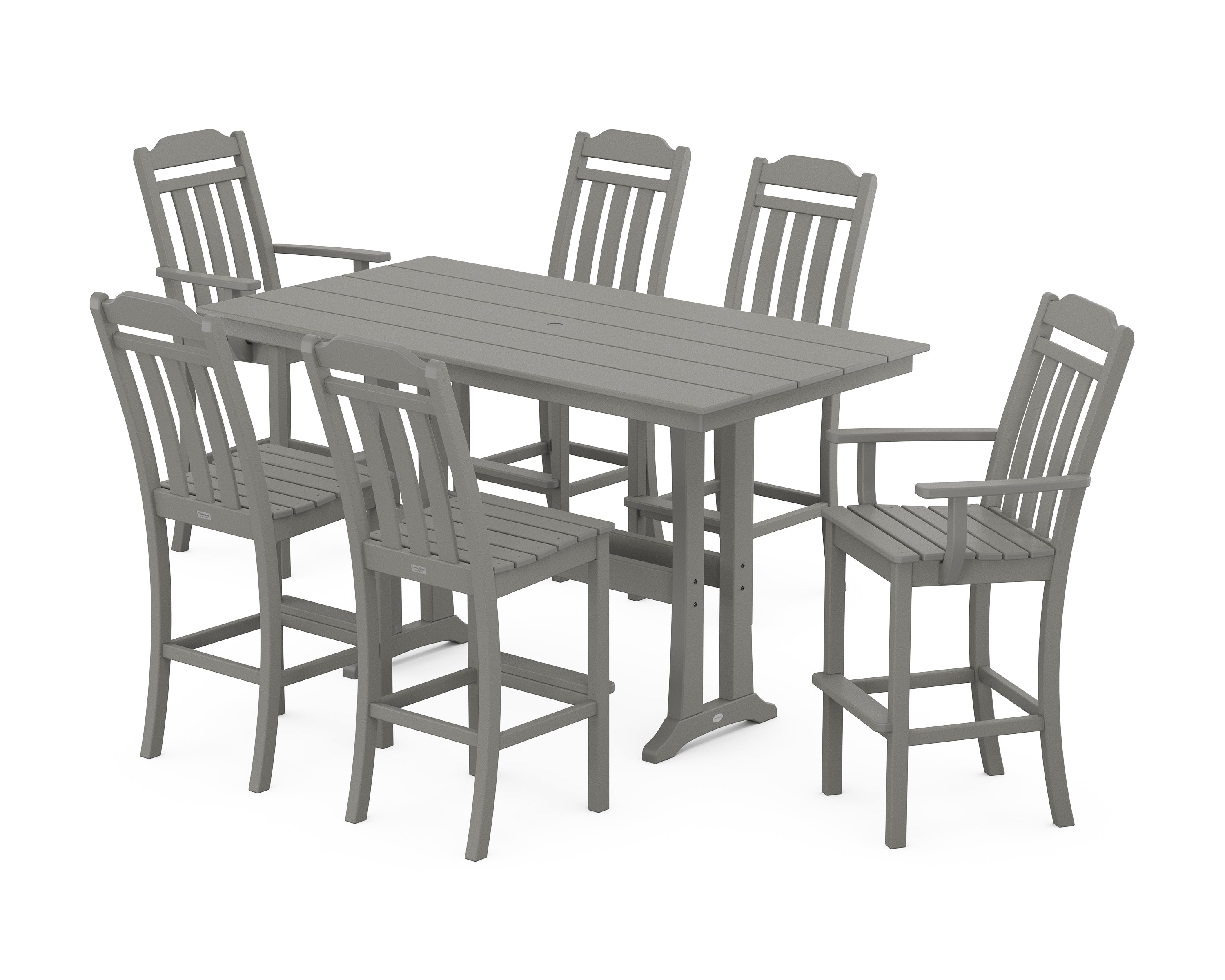 POLYWOOD Country Living 7-Piece Farmhouse Bar Set with Trestle Legs in Slate Grey