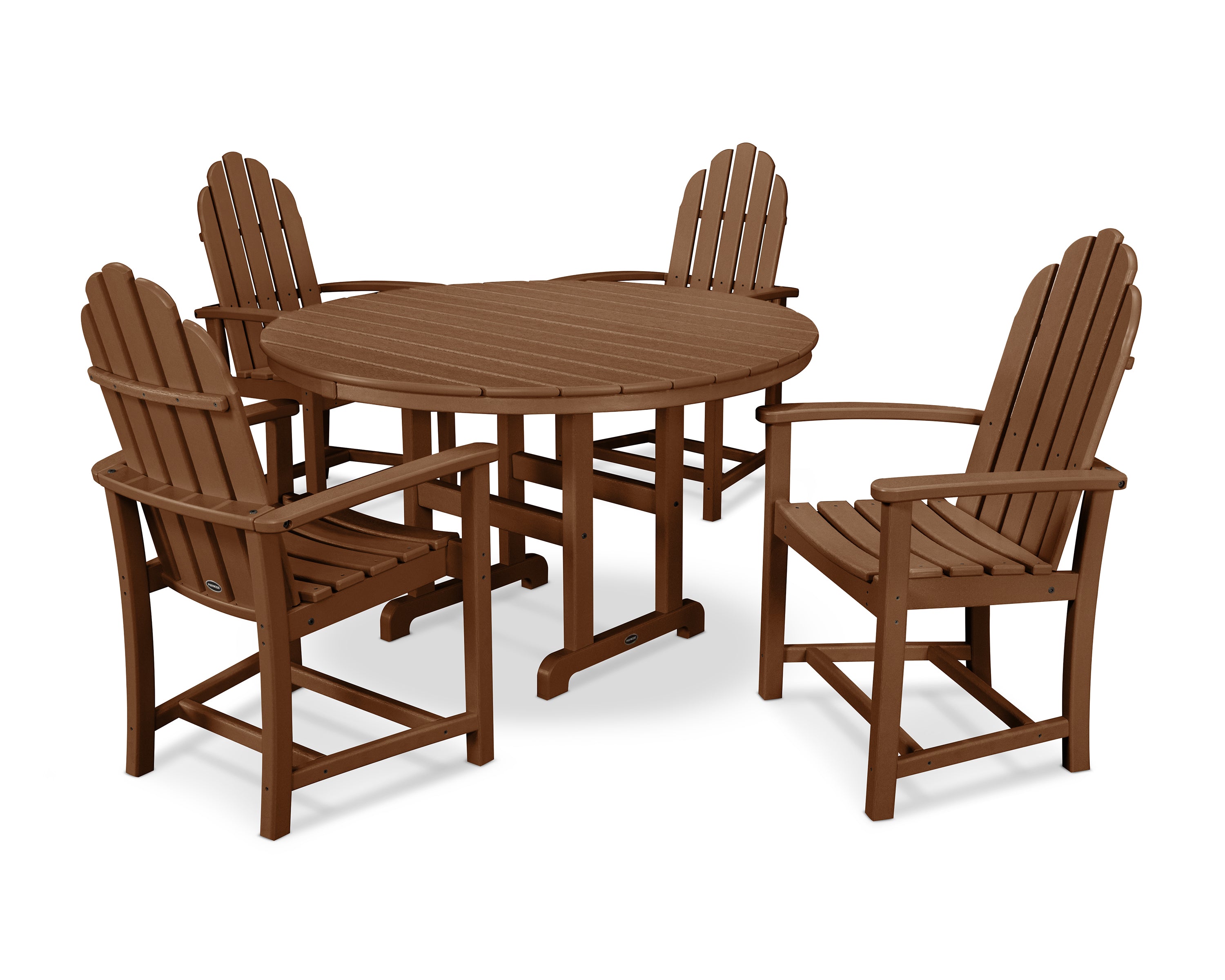 POLYWOOD® Classic Adirondack 5-Piece Round Farmhouse Dining Set in Teak