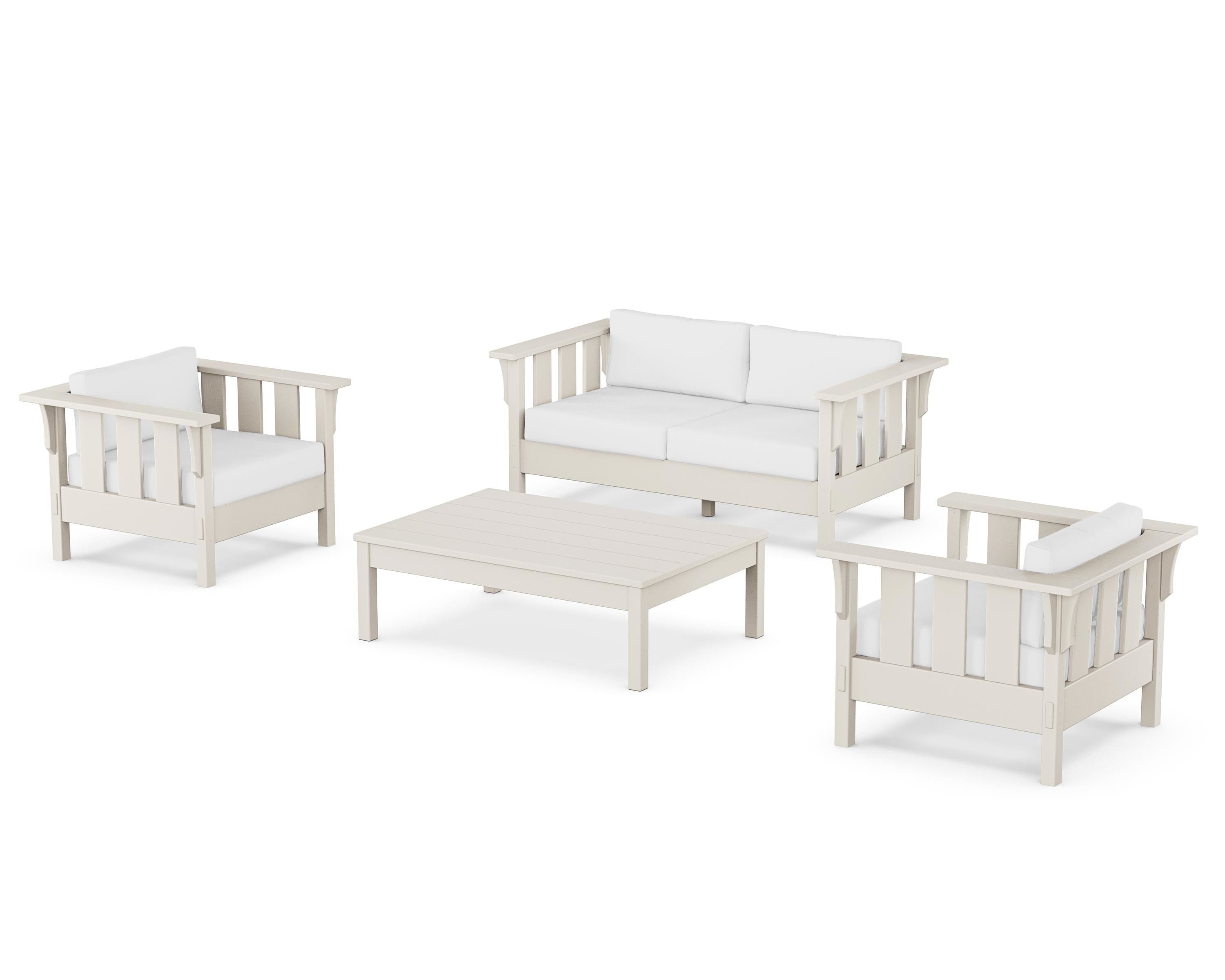 Martha Stewart by POLYWOOD Acadia 4-Piece Deep Seating Set with Loveseat in Sand / Natural