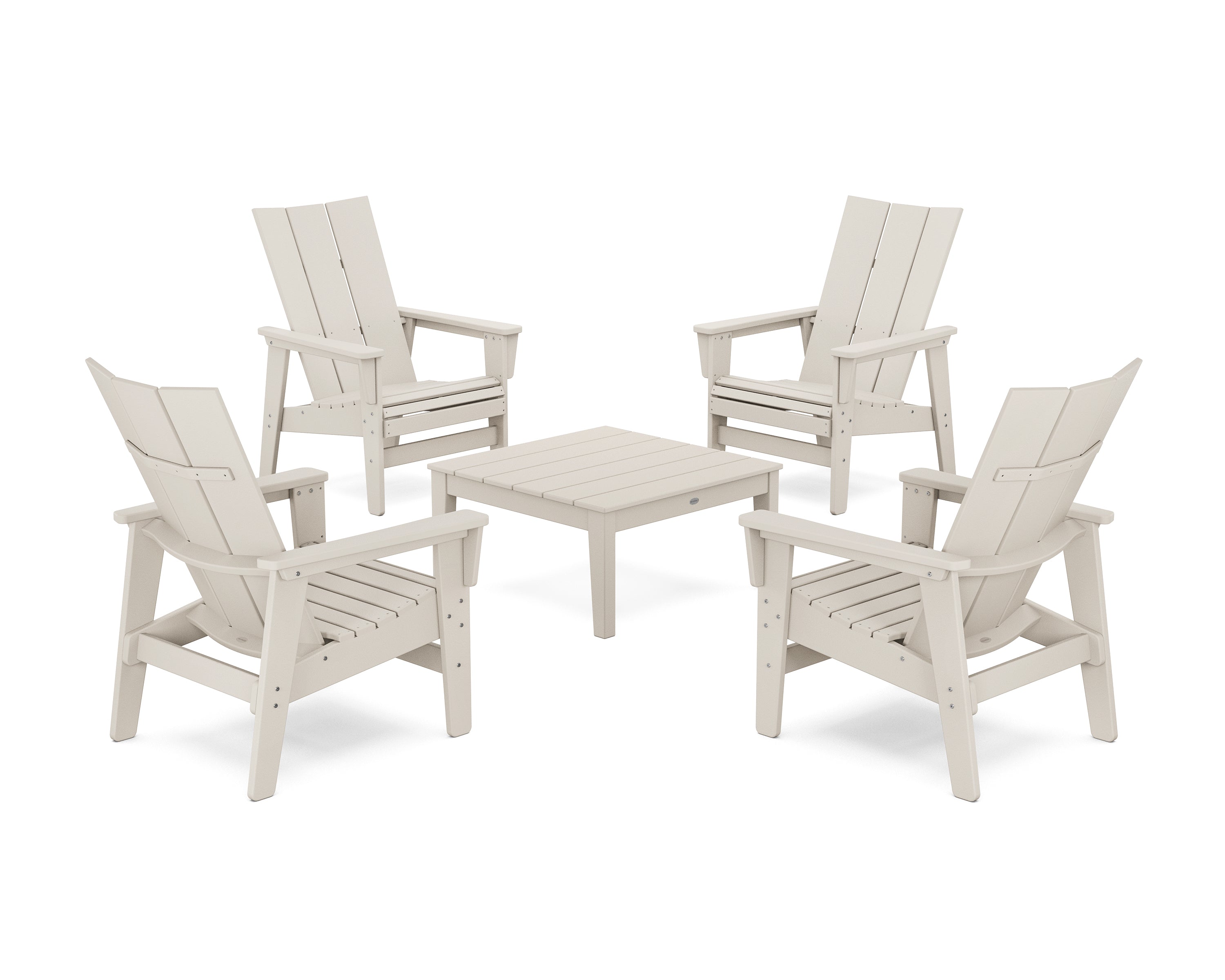 POLYWOOD 5-Piece Modern Grand Upright Adirondack Chair Conversation Group in Sand