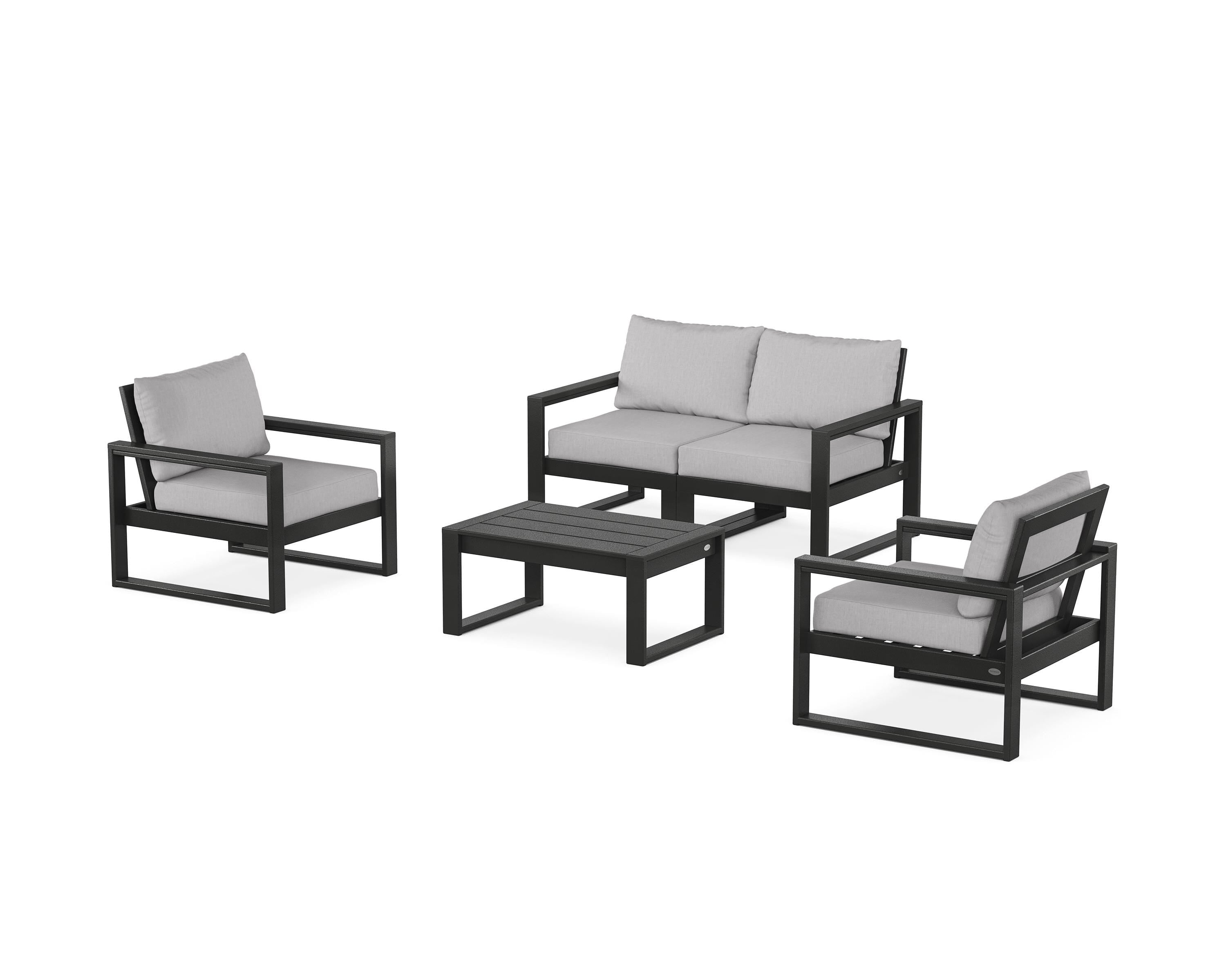 POLYWOOD EDGE Sectional 4-Piece Deep Seating Set with Loveseat in Black / Granite