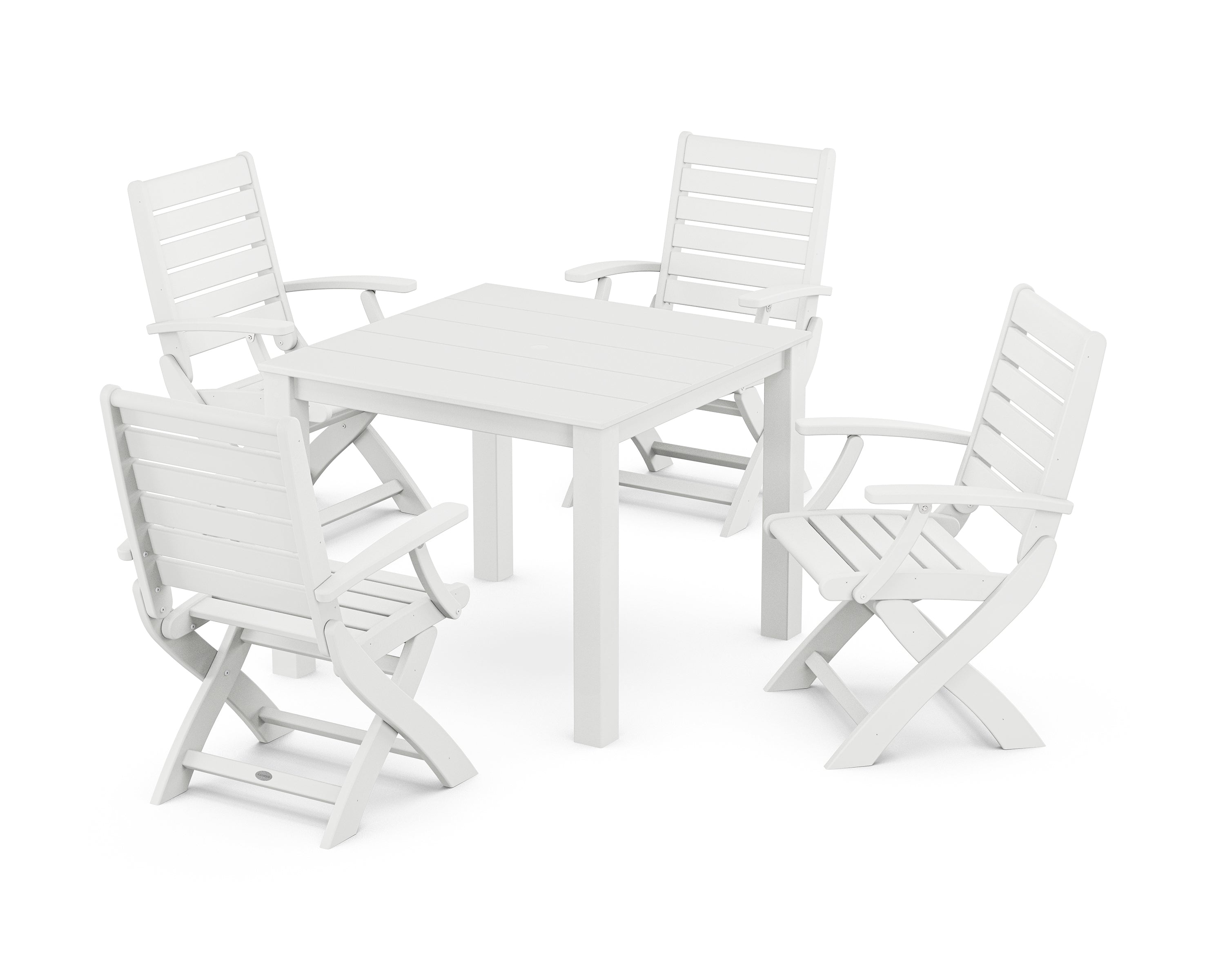 POLYWOOD Signature Folding Chair 5-Piece Parsons Dining Set in White