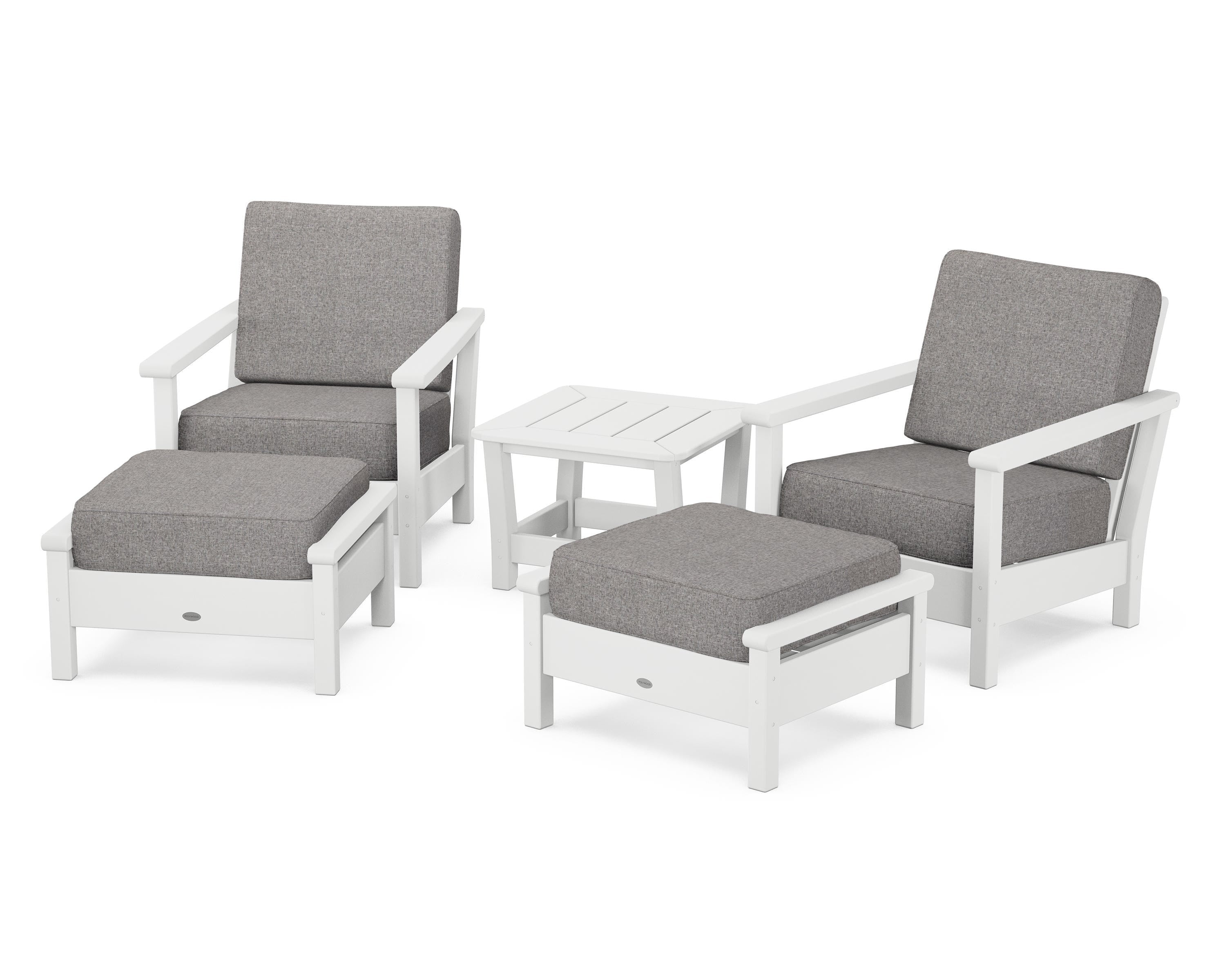 POLYWOOD Harbour 5-Piece Deep Seating Chair Set in White / Grey Mist