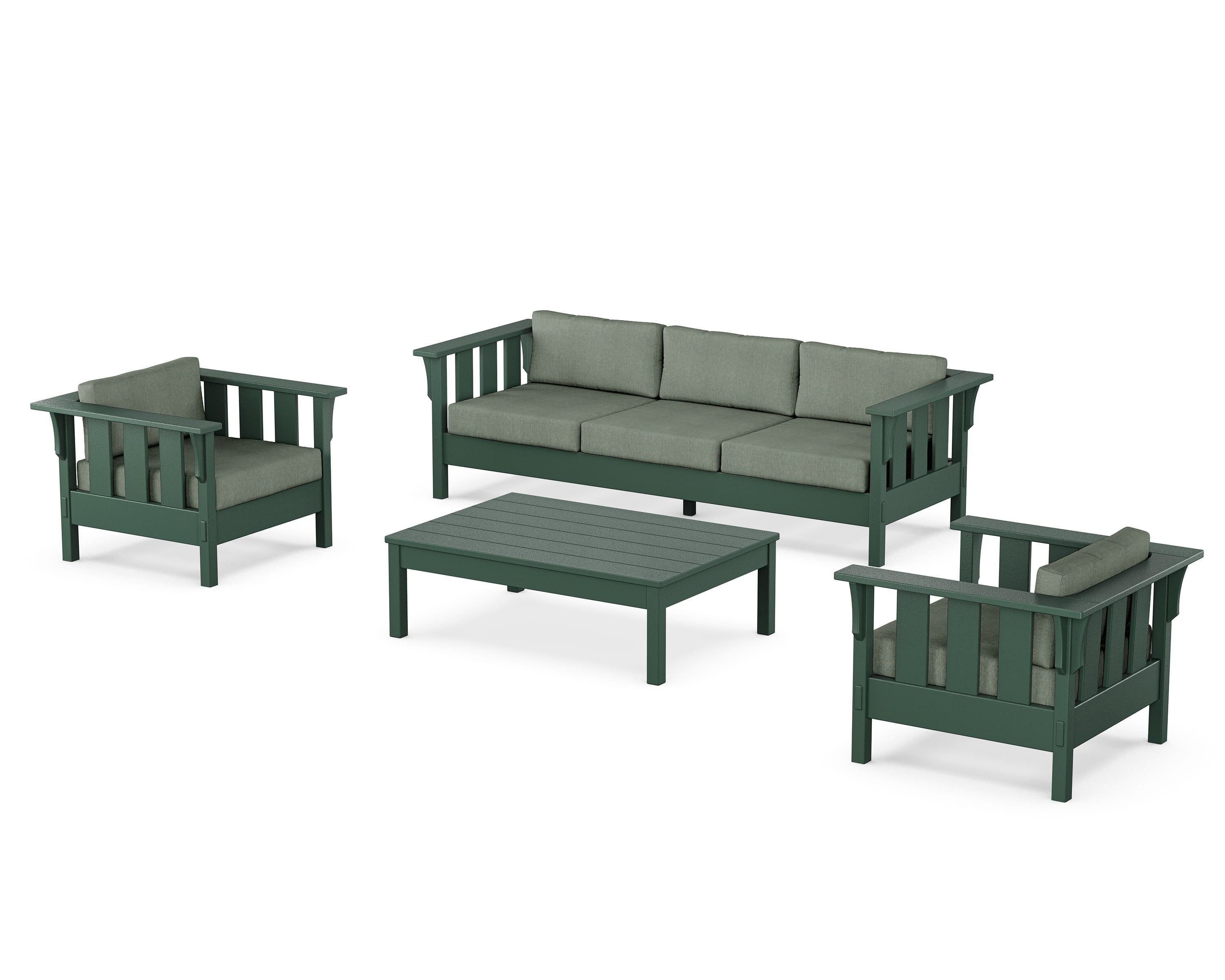 Martha Stewart by POLYWOOD Acadia 4-Piece Deep Seating Set with Sofa in Green / Cast Sage
