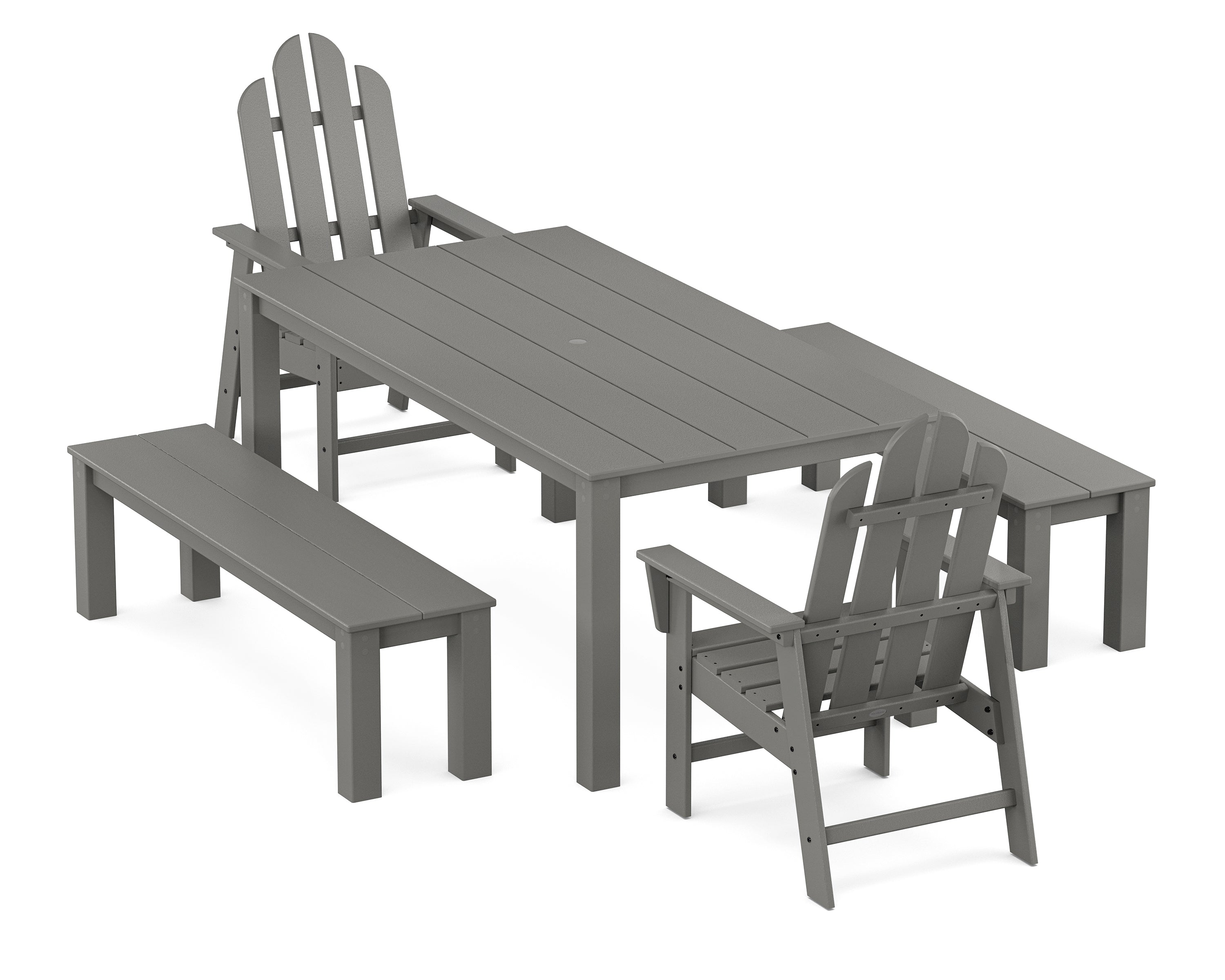 POLYWOOD Long Island 5-Piece Parsons Dining Set with Benches in Slate Grey