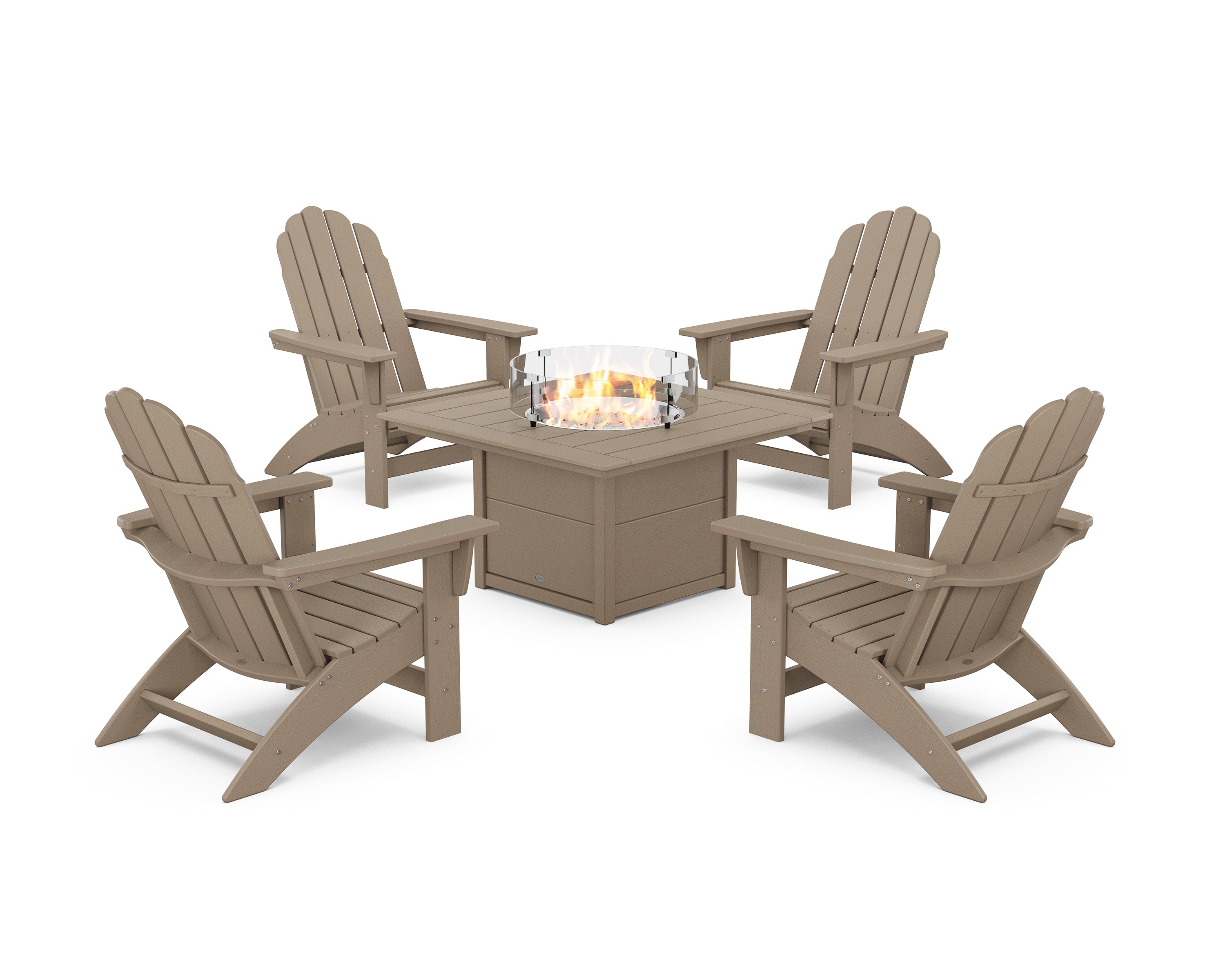 POLYWOOD 5-Piece Vineyard Grand Adirondack Conversation Set with Fire Pit Table in Vintage Sahara