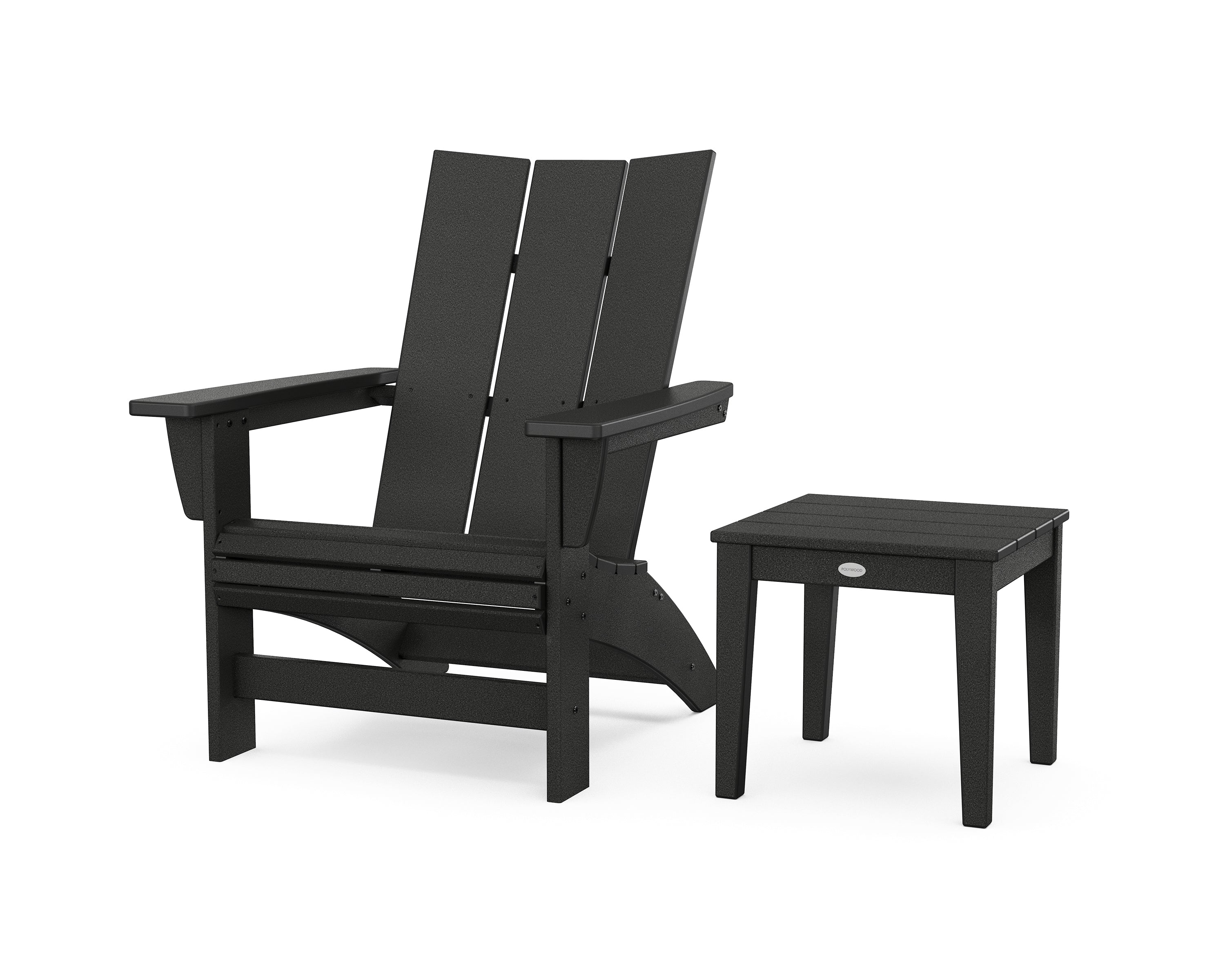 POLYWOOD Modern Grand Adirondack Chair with Side Table in Black