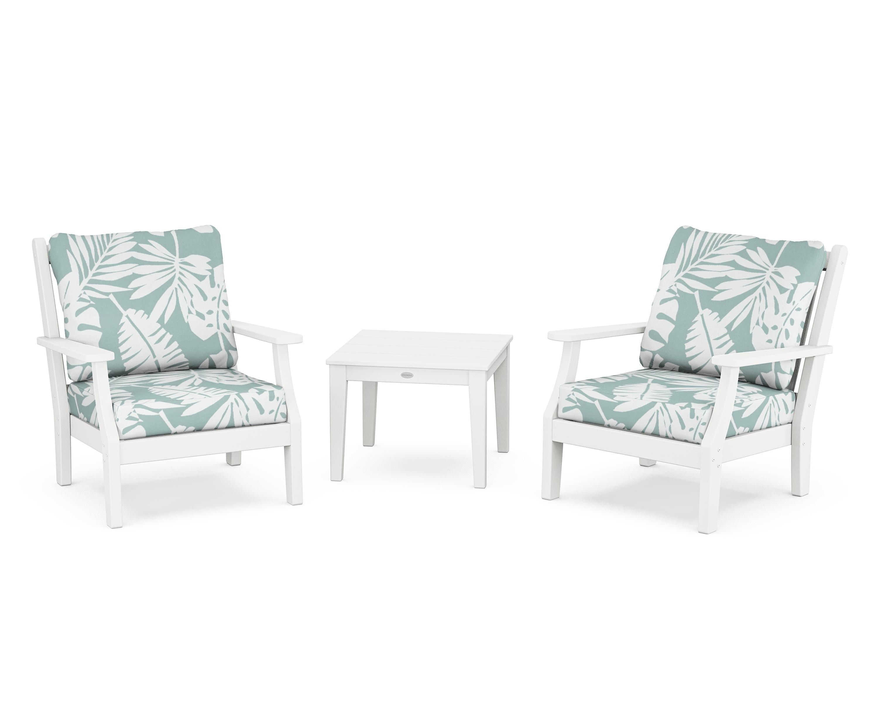 Country Living Wovendale 3-Piece Deep Seating Set in White / Leaf Glacier Spa
