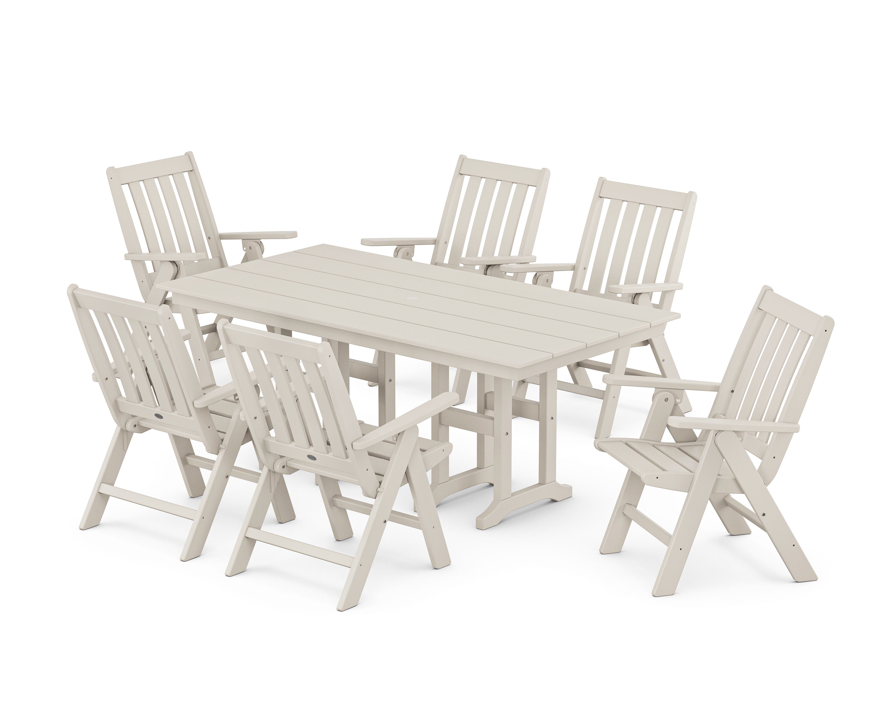 POLYWOOD Vineyard Folding Chair 7-Piece Farmhouse Dining Set in Sand