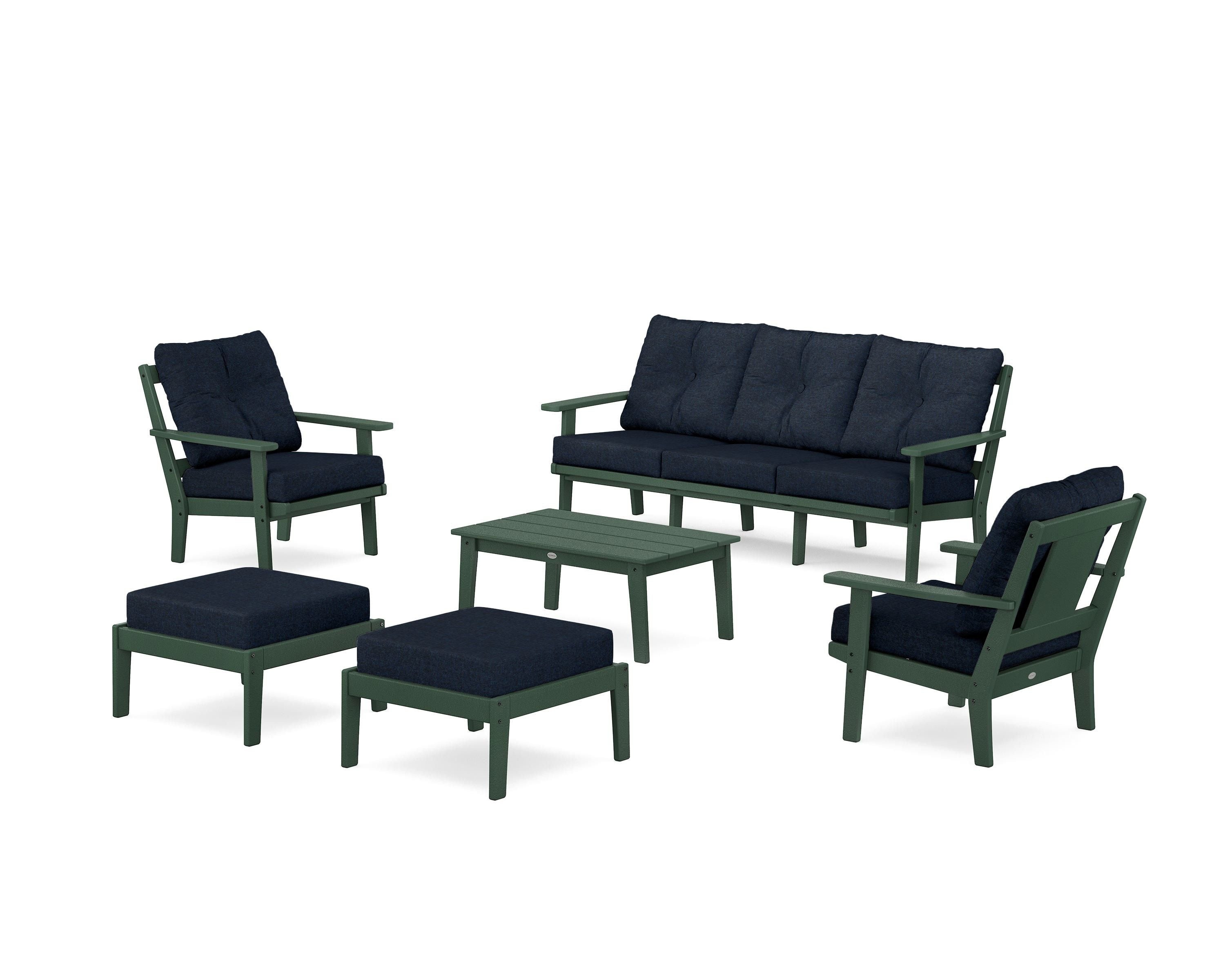 POLYWOOD Prairie 6-Piece Lounge Sofa Set in Green / Marine Indigo