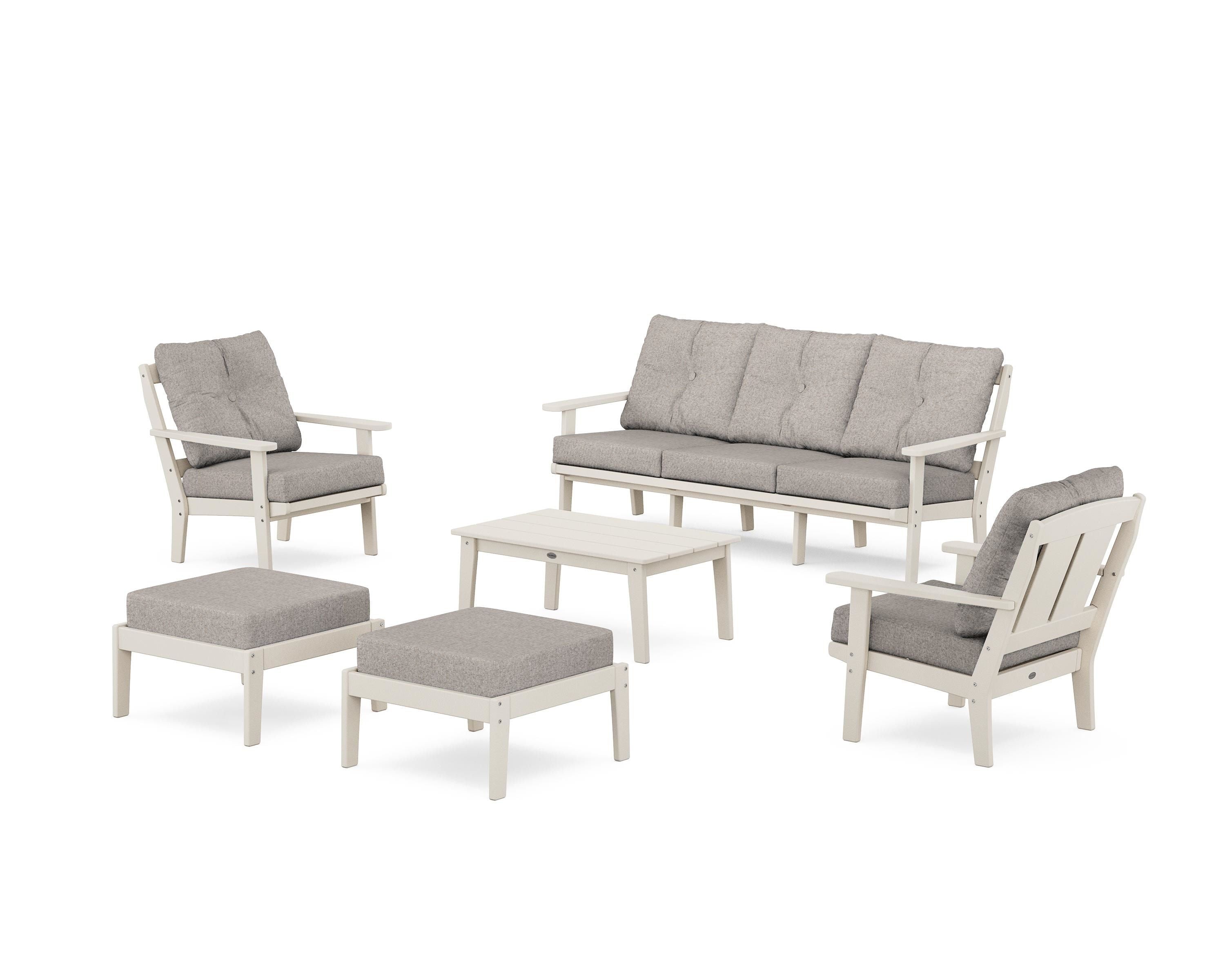POLYWOOD Mission 6-Piece Lounge Sofa Set in Sand / Weathered Tweed