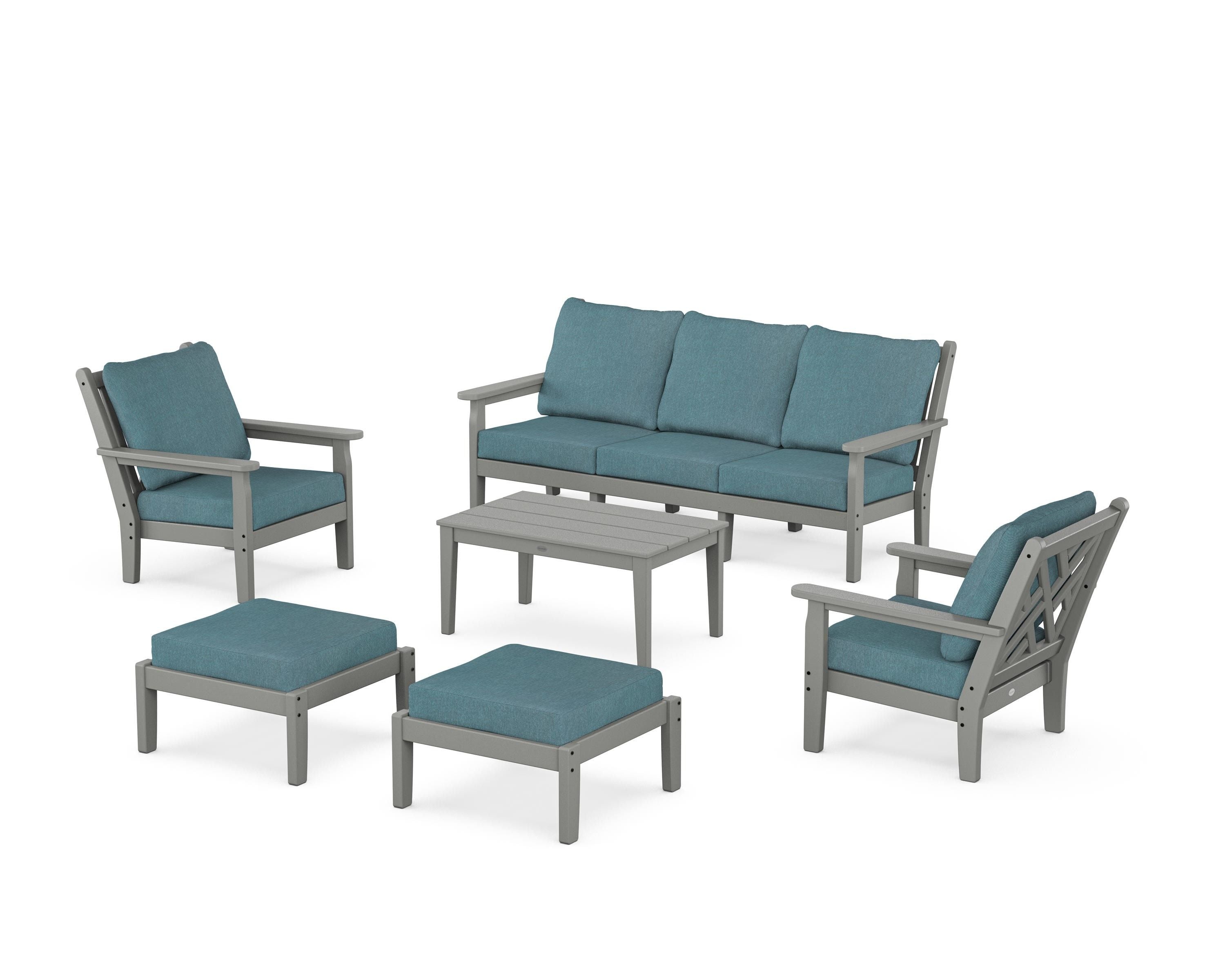 POLYWOOD Chippendale 6-Piece Lounge Sofa Set in Slate Grey / Ocean Teal