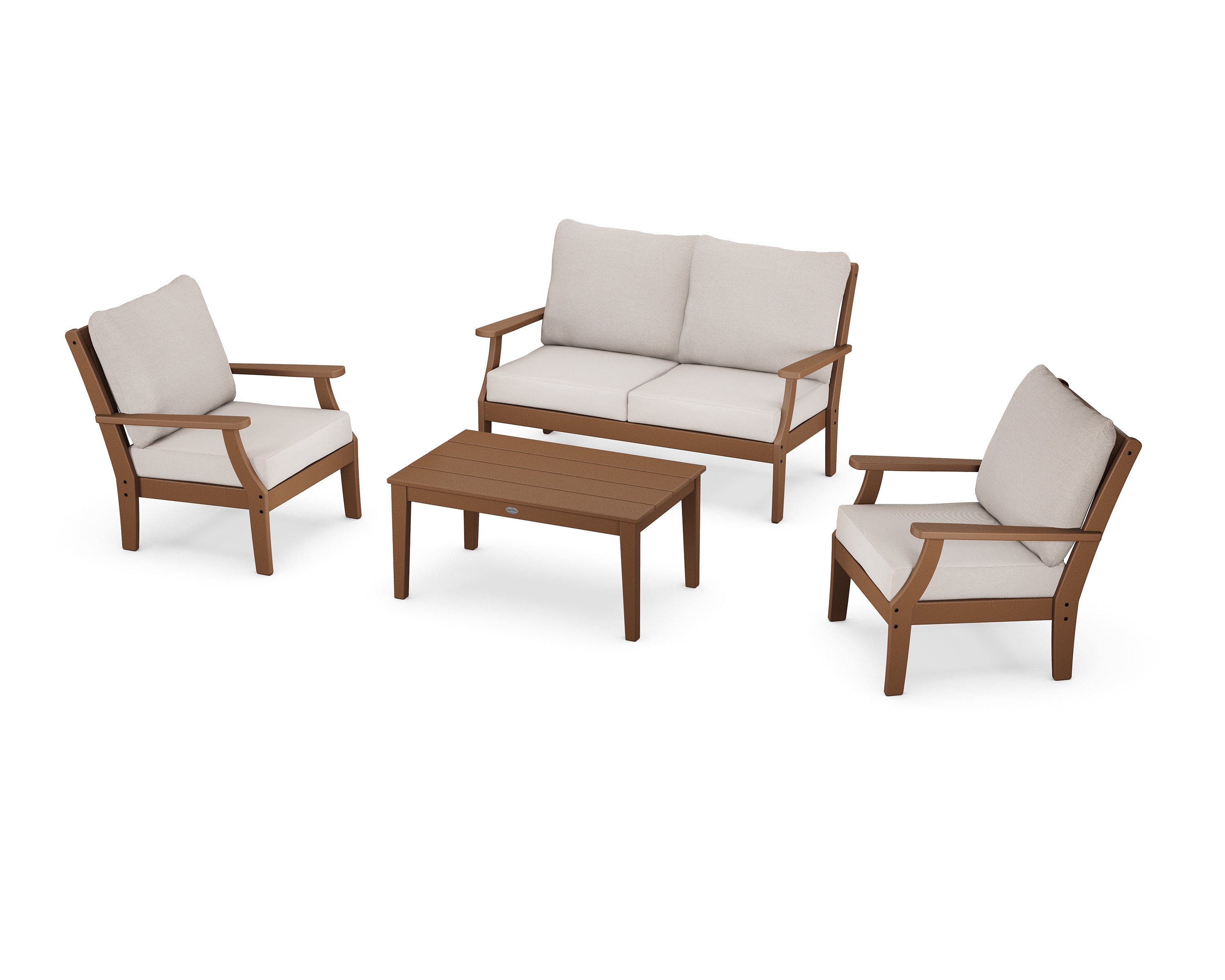 POLYWOOD Braxton 4-Piece Deep Seating Chair Set in Teak / Dune Burlap