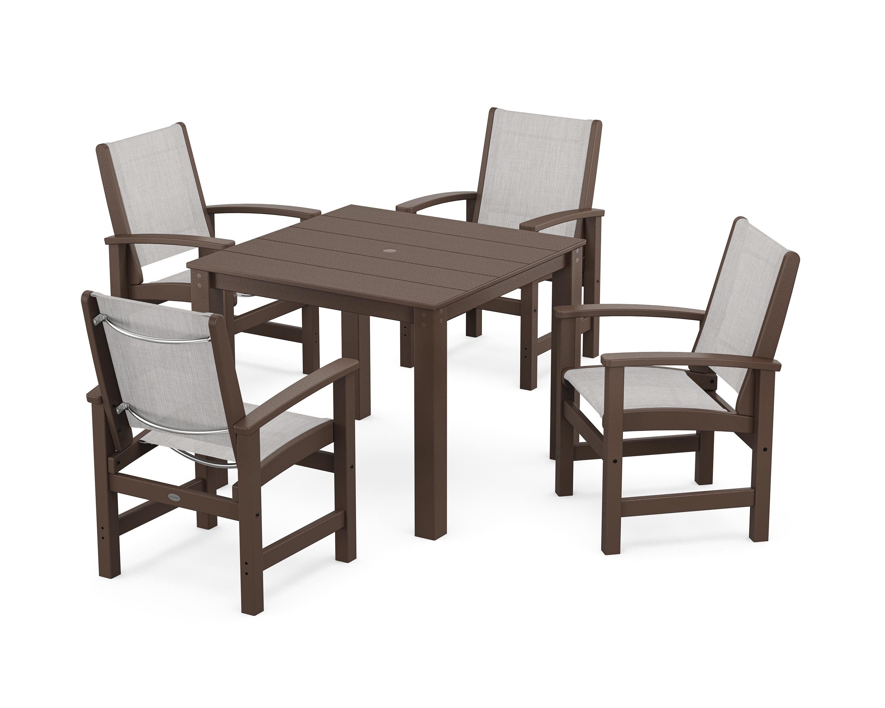 POLYWOOD Coastal 5-Piece Parsons Dining Set in Mahogany / Parchment Sling