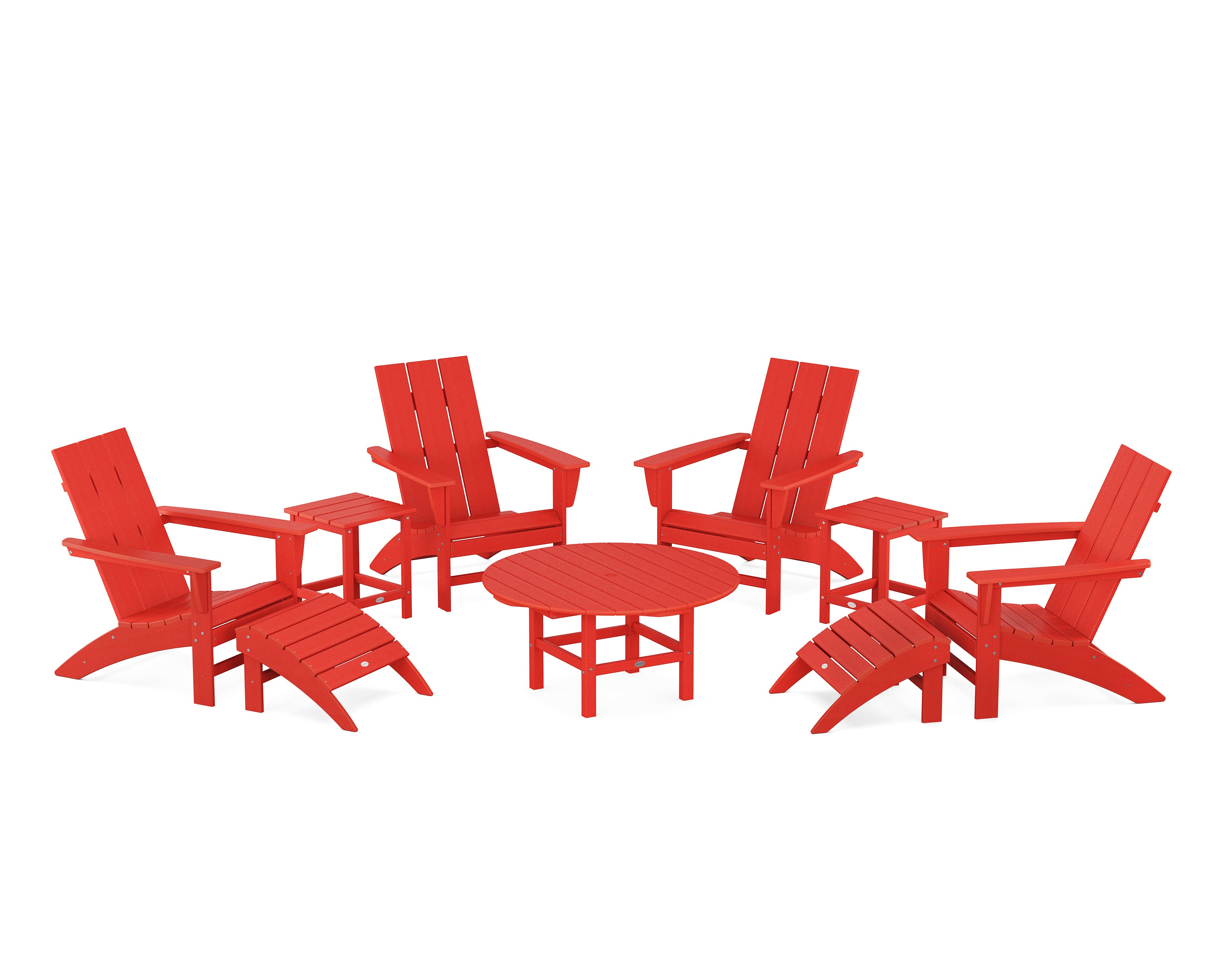POLYWOOD® Modern Adirondack Chair 9-Piece Conversation Set in Sunset Red
