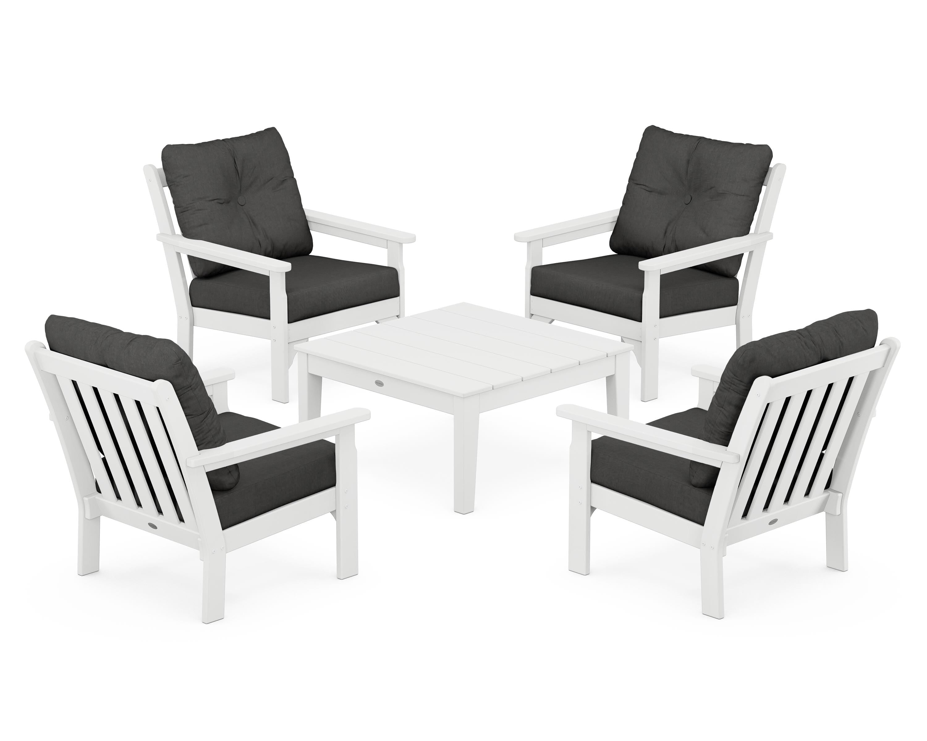 POLYWOOD Vineyard 5-Piece Deep Seating Conversation Set in White / Spectrum Carbon