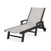 POLYWOOD Coastal Chaise with Wheels in Black / Parchment Sling