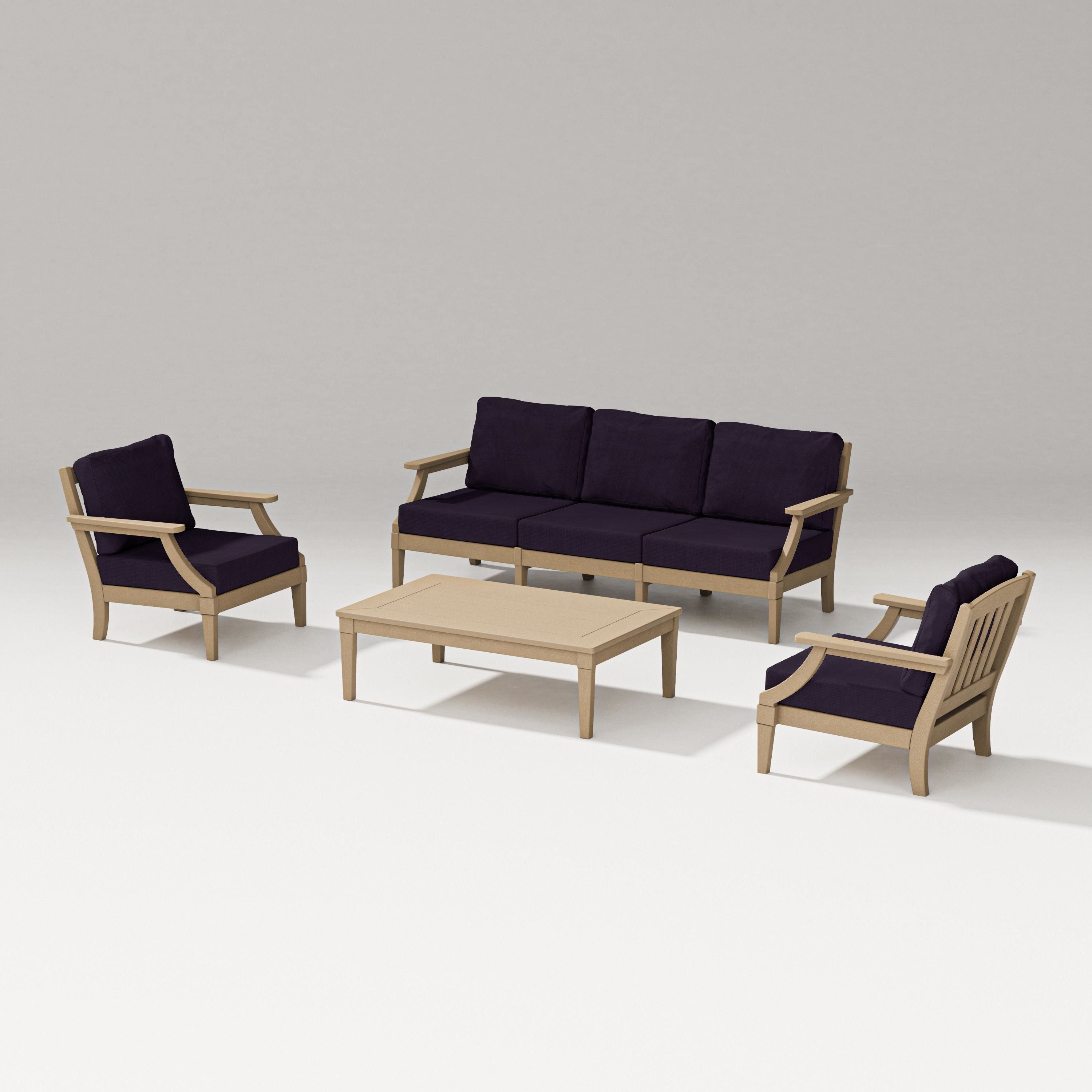 PW Designer Series Estate 4-Piece Lounge Sofa Set in Vintage Sahara / Navy Linen