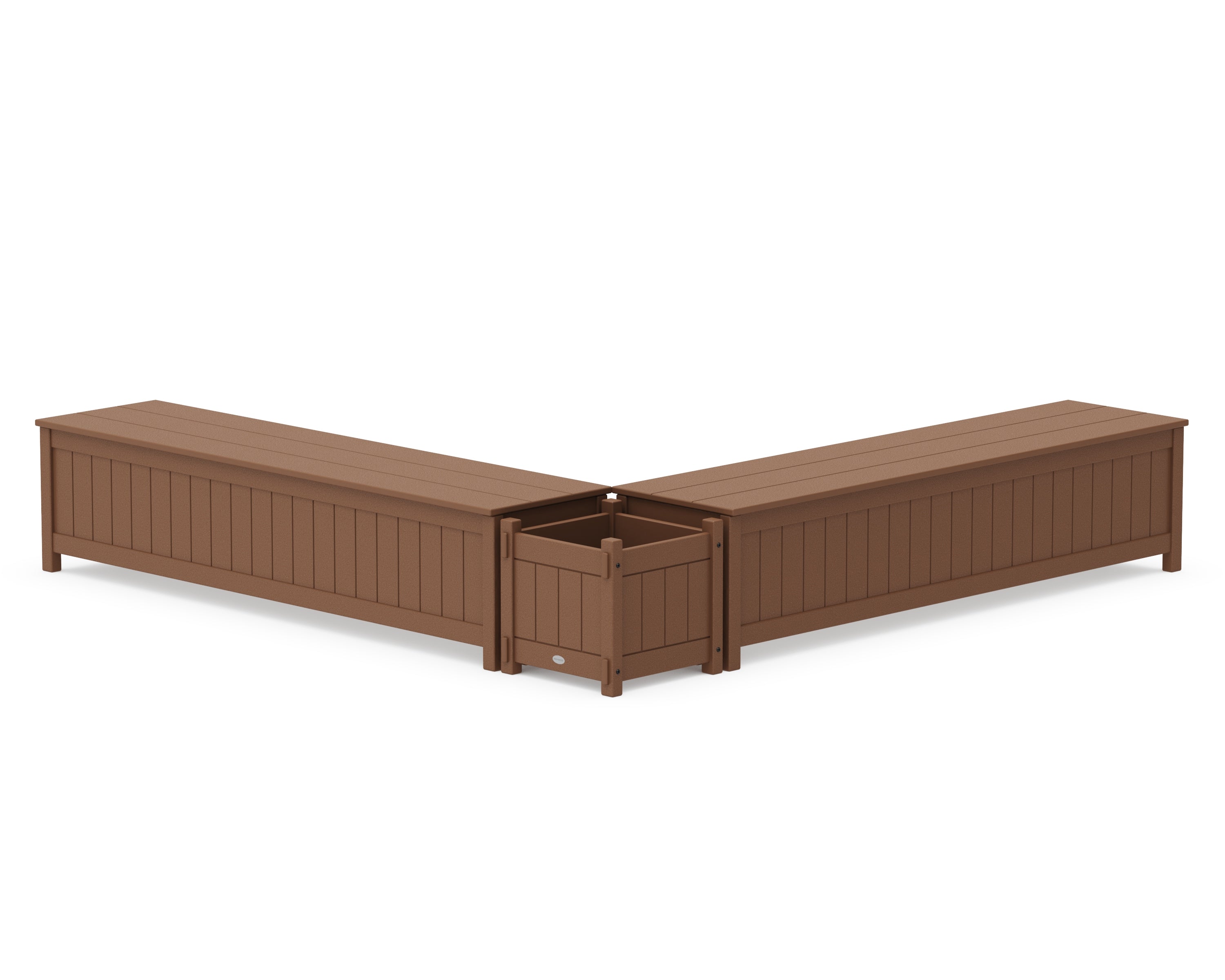 POLYWOOD 72" Vineyard L- Shaped Planter Storage Bench Set in Teak