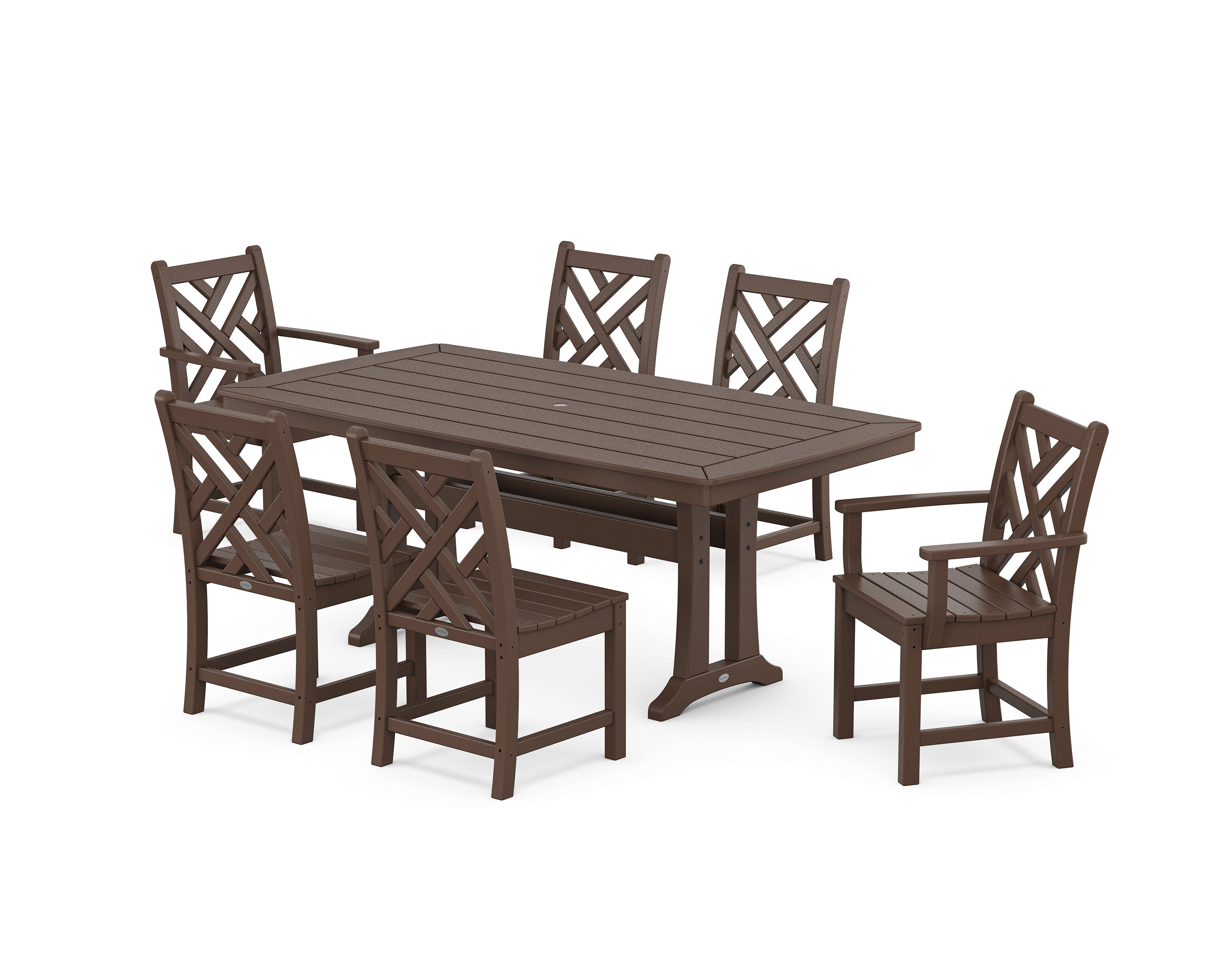 POLYWOOD Chippendale 7-Piece Dining Set with Trestle Legs in Mahogany