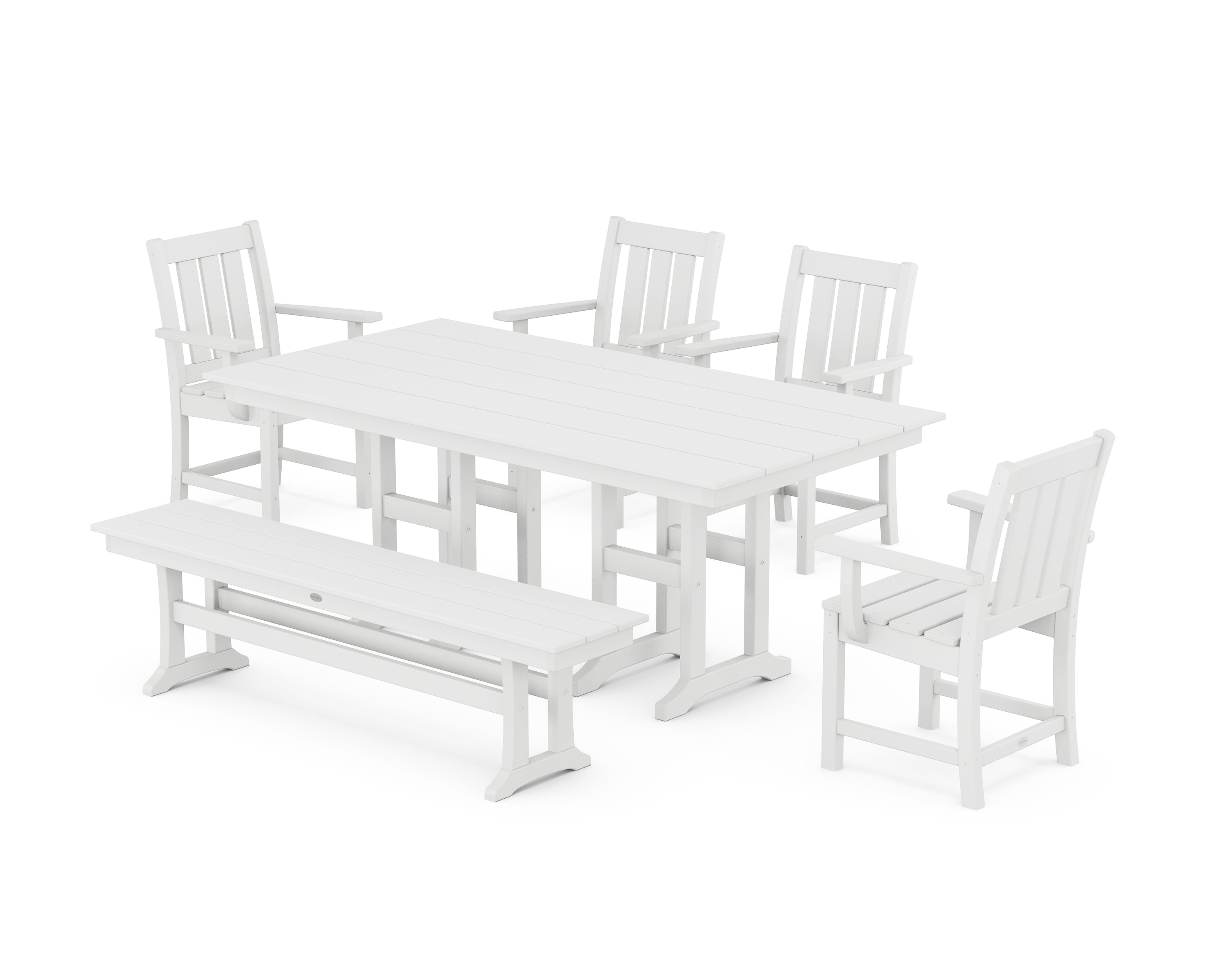 POLYWOOD Oxford 6-Piece Farmhouse Dining Set with Bench in White