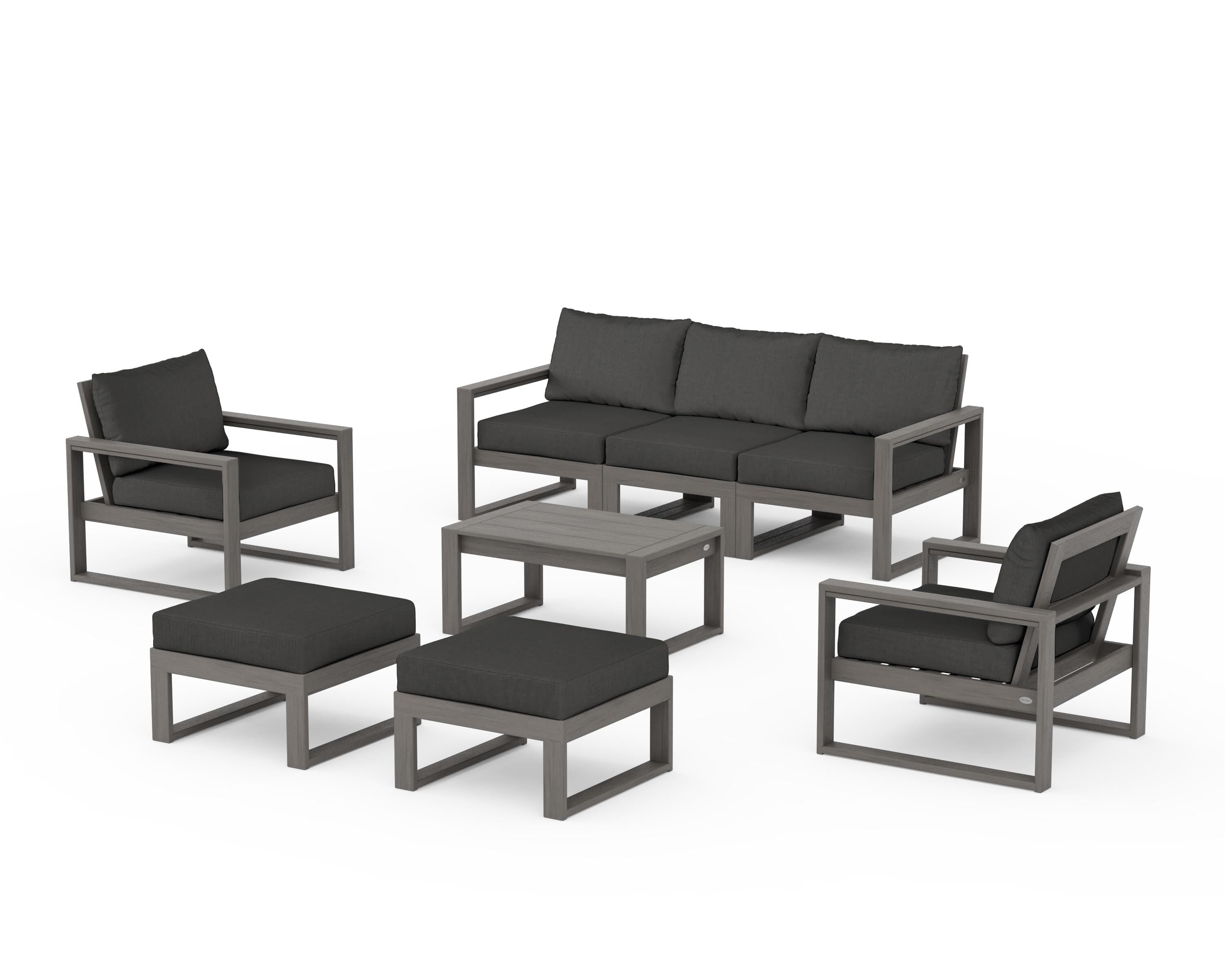 POLYWOOD EDGE Sectional 8-Piece Lounge Sofa Set in Driftwood / Spectrum Carbon